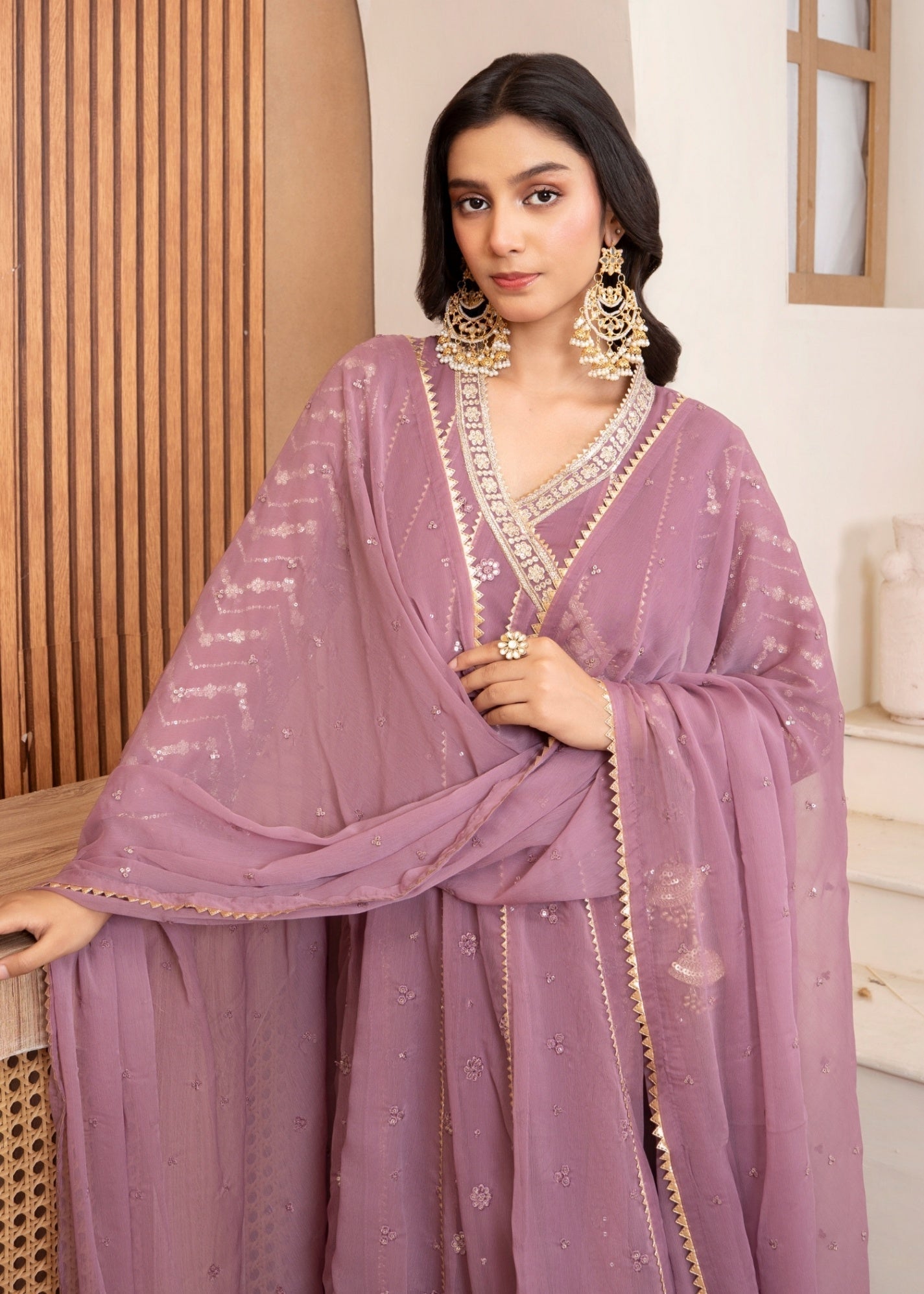 chiffon Angrakha in Lilac