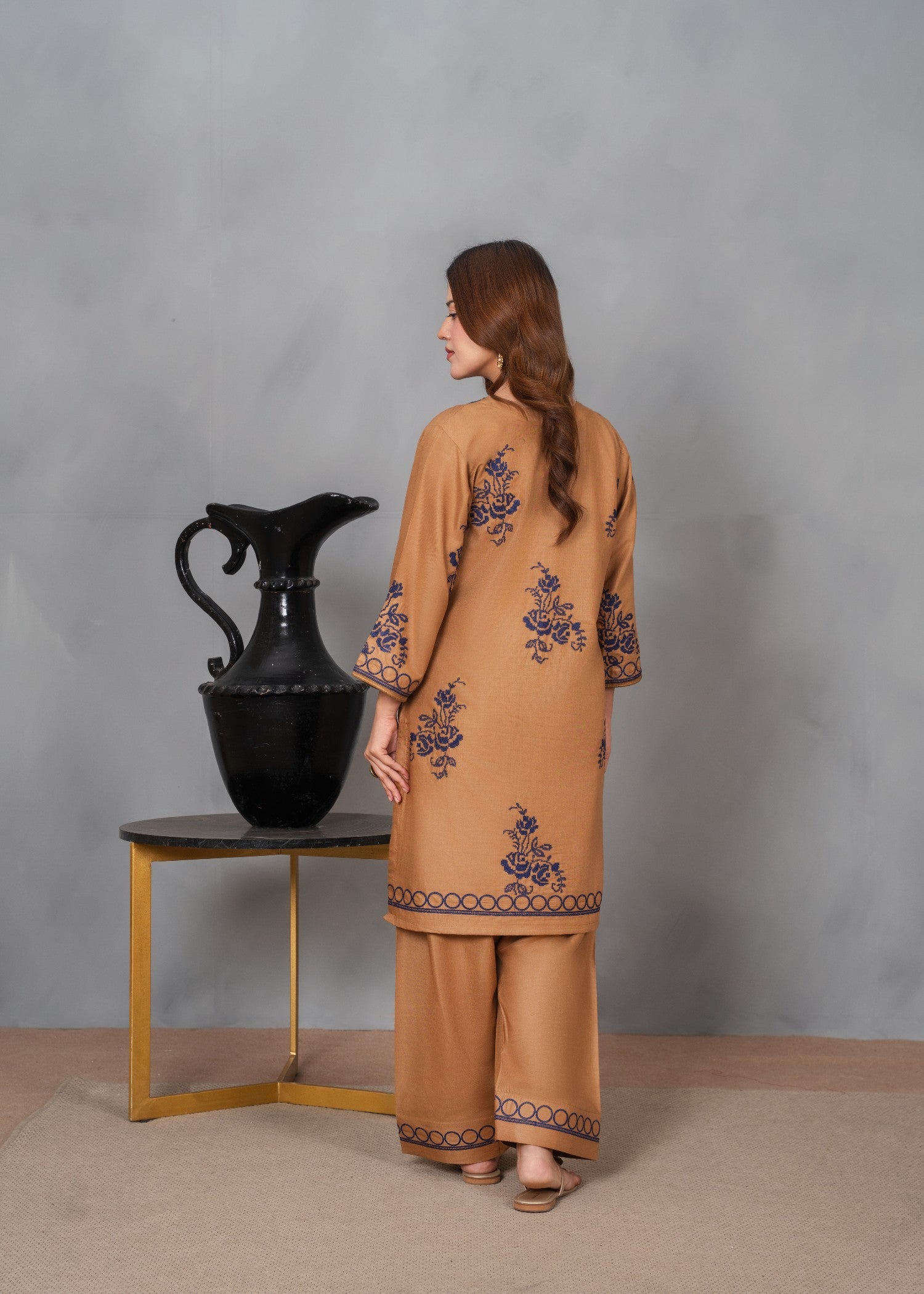 linen Kurta Set in Earth brown