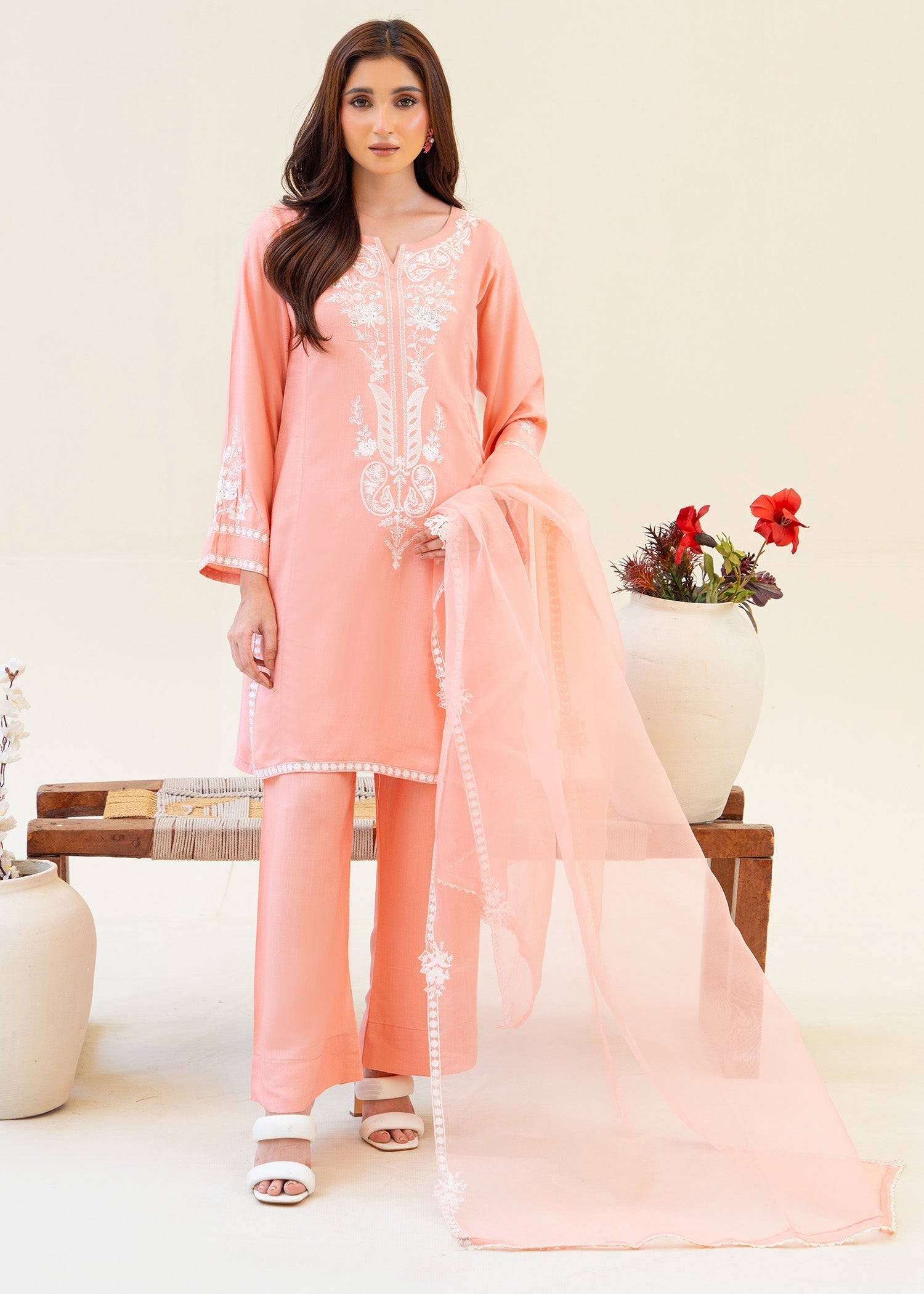viscose raw silk Kurta Set in Baby pink