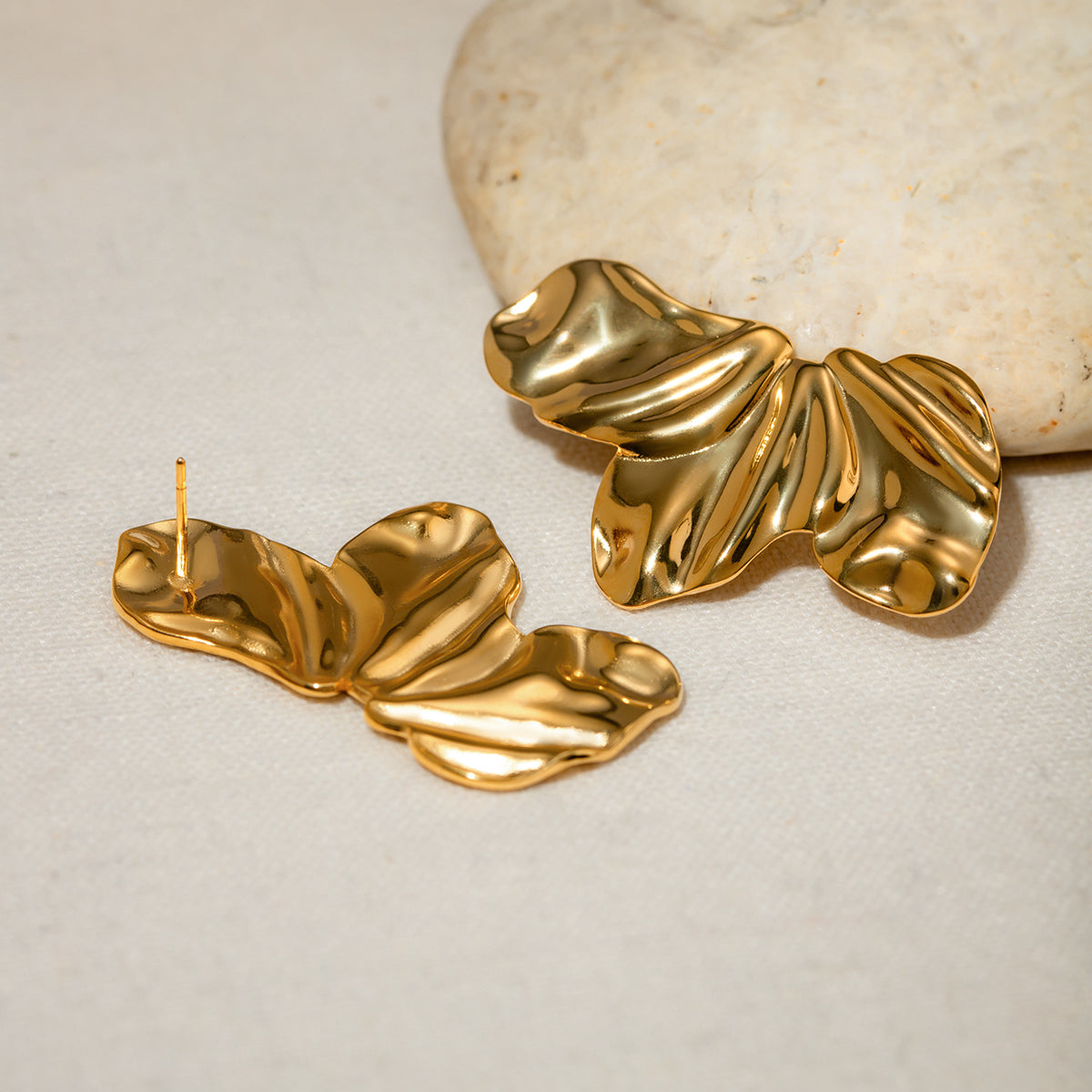 18K Gold Plated Stainless Steel Three Petal Stud Earrings