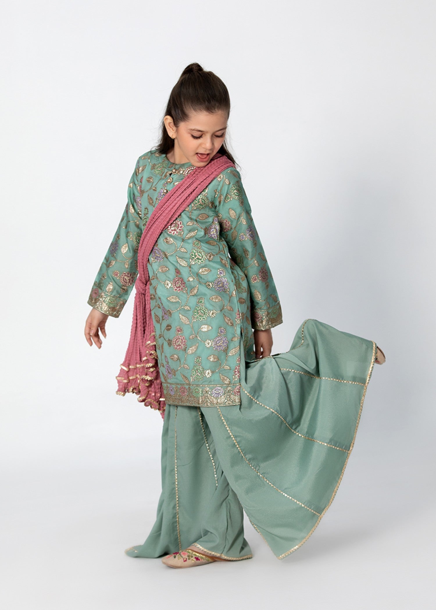 banarasi resham silk Sharara in Pastel green