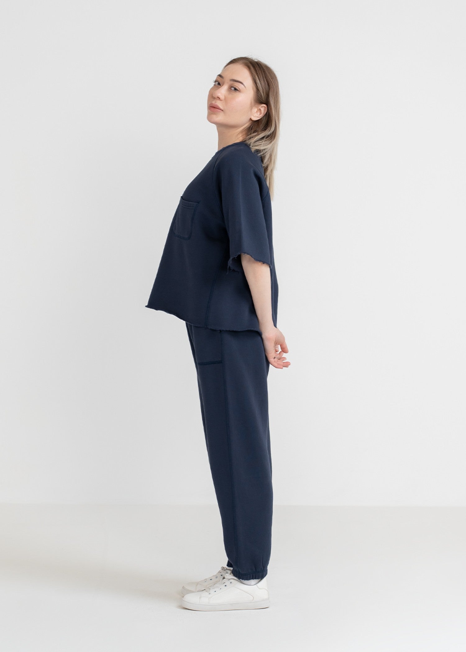 fleece T Shirt in Navy blue