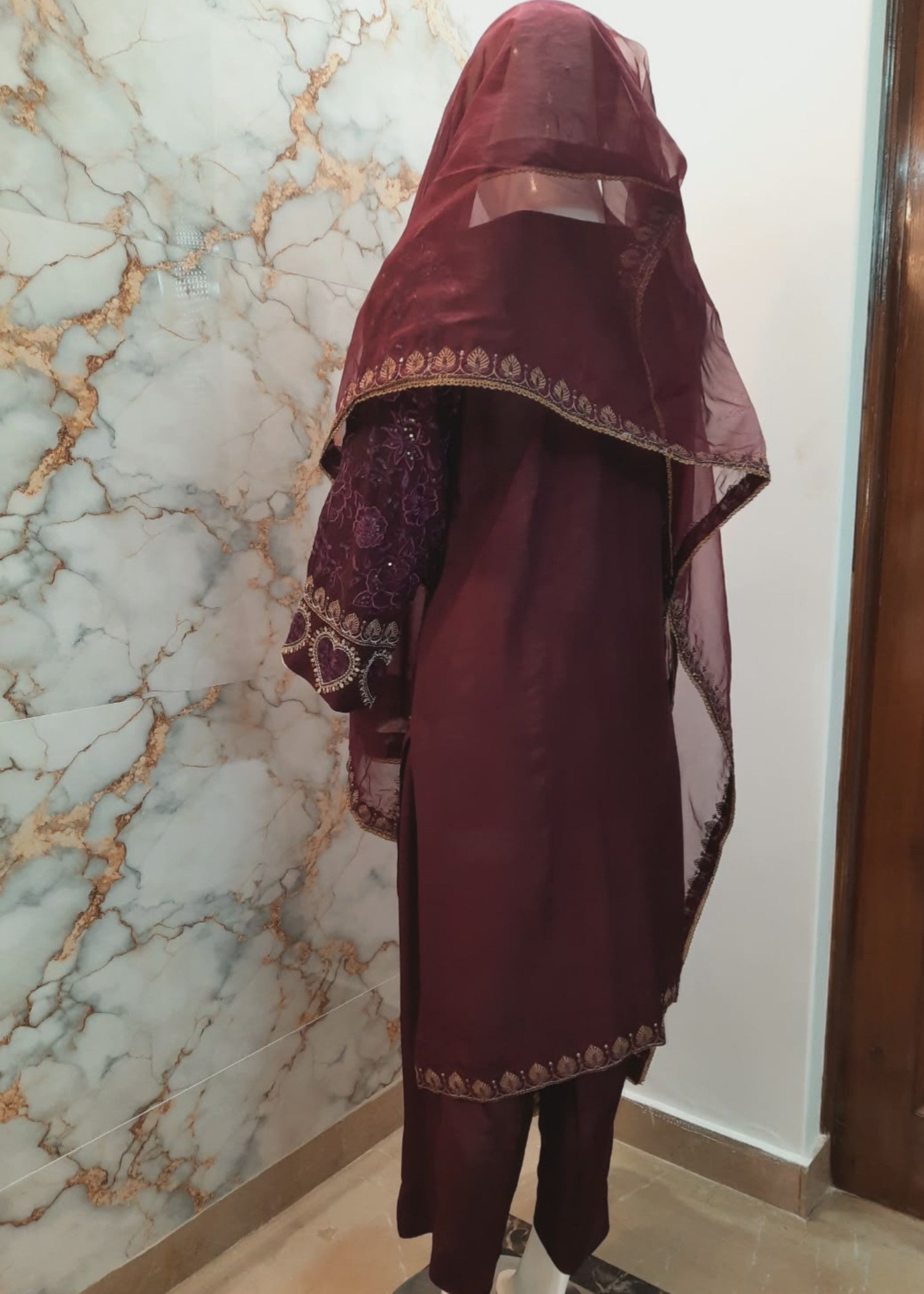 raw silk Unstitched in Maroon