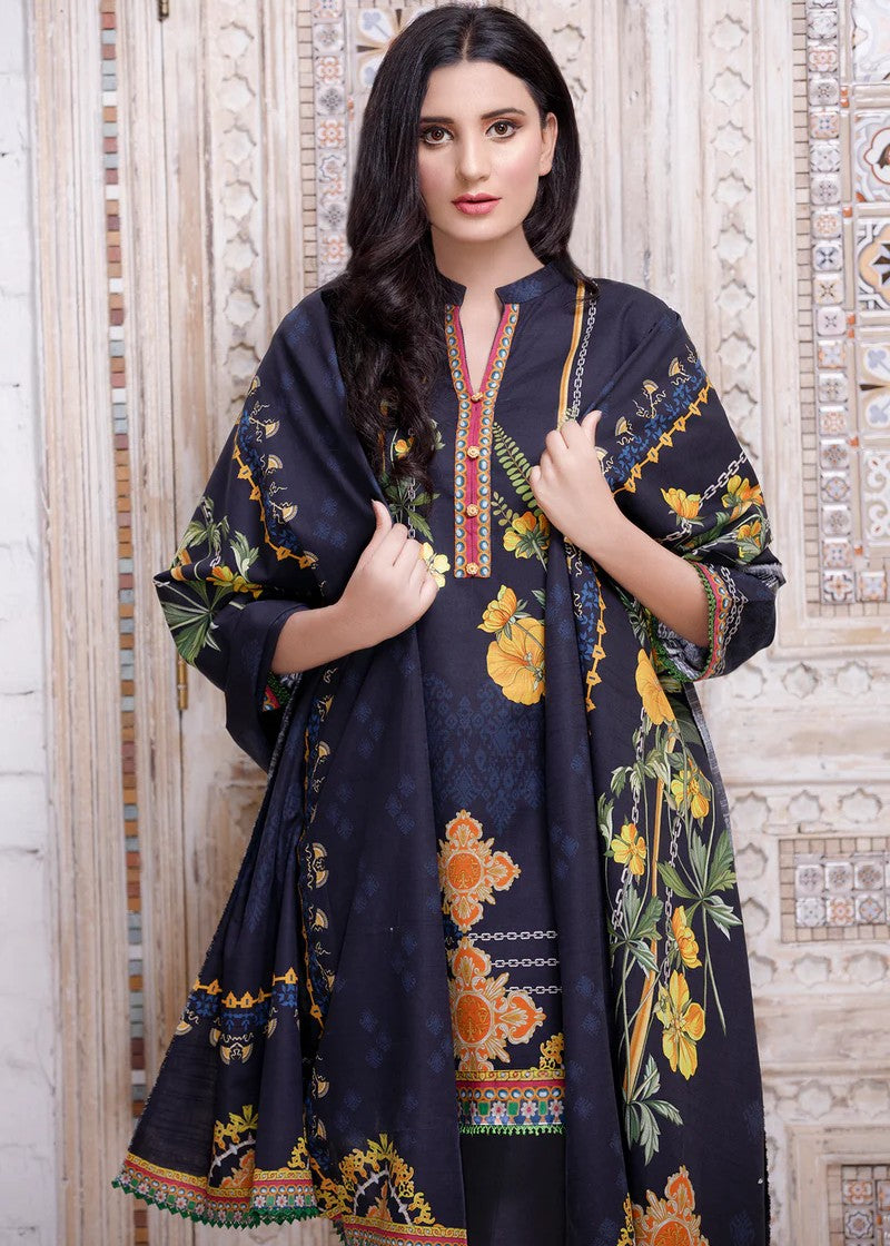 khaddar Unstitched in Dark blue