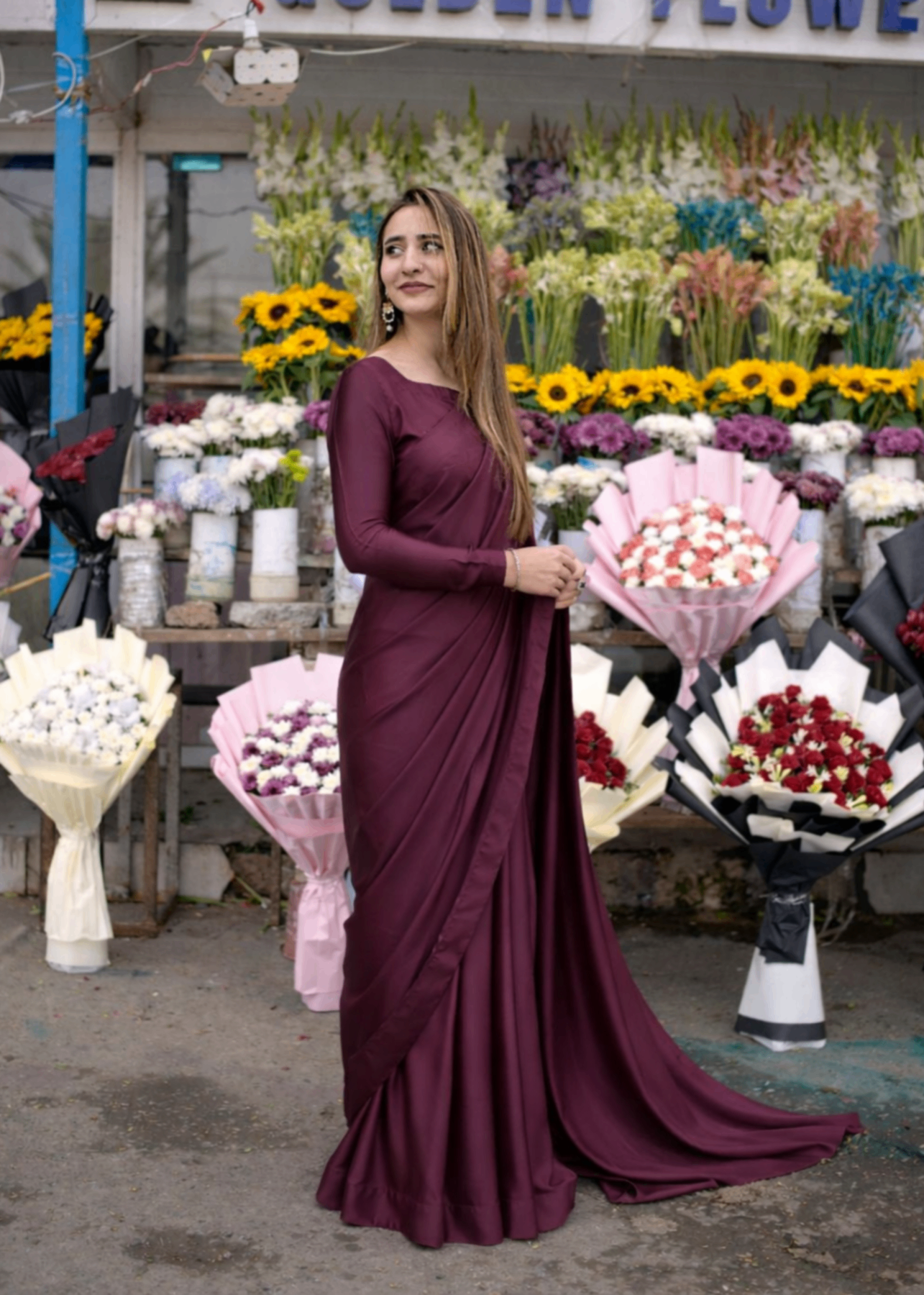 silk Saree in Burgundy