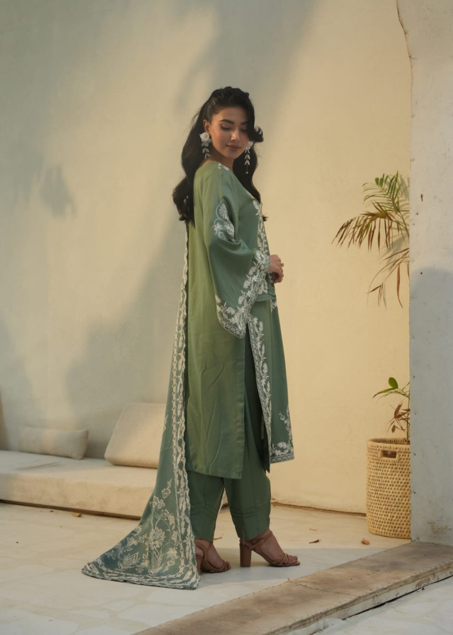 dhanak Kurta Set in Sage green