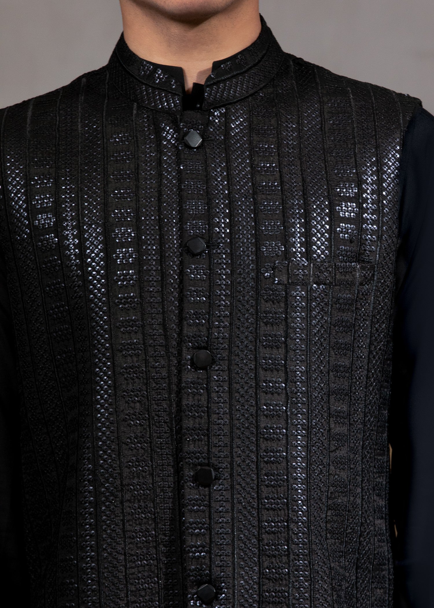 pk raw silk Waistcoat in Black