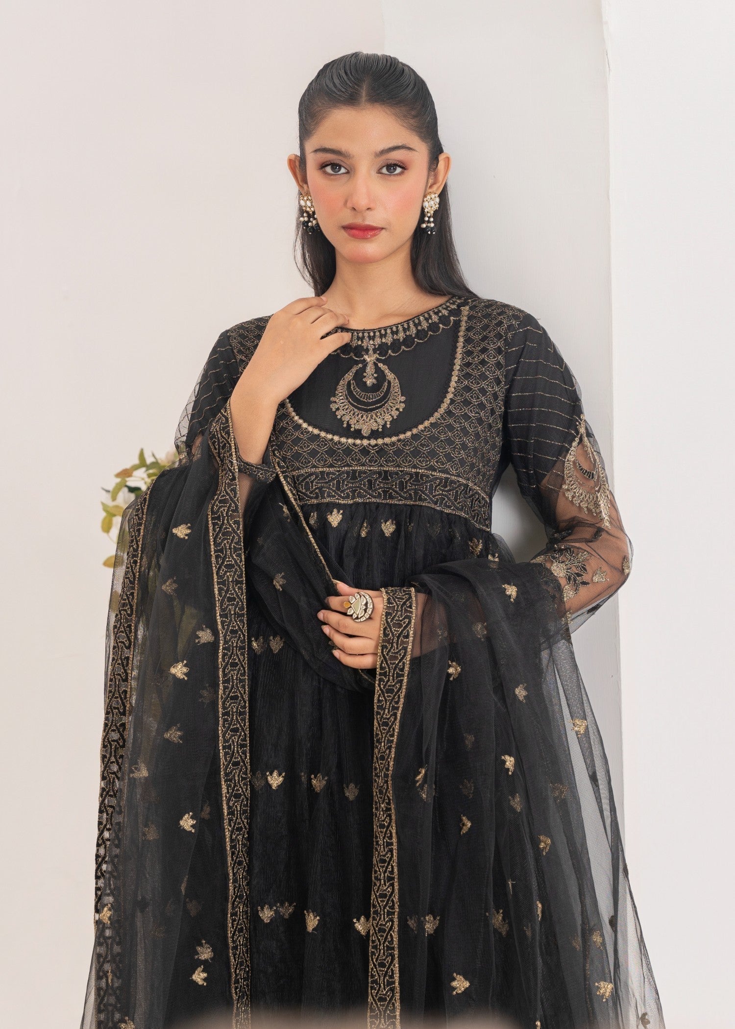 polyester net Maxi in Black