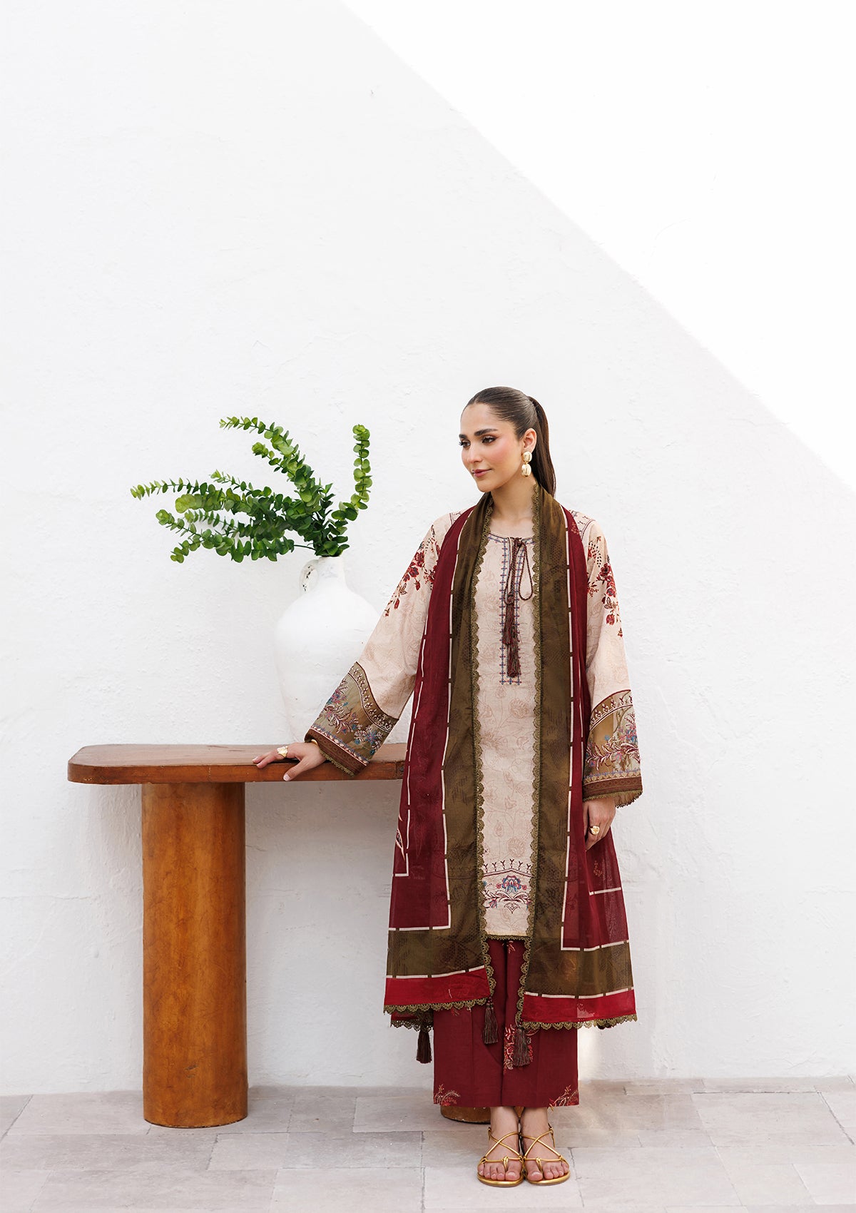 lawn Kurta Set in Almond brown