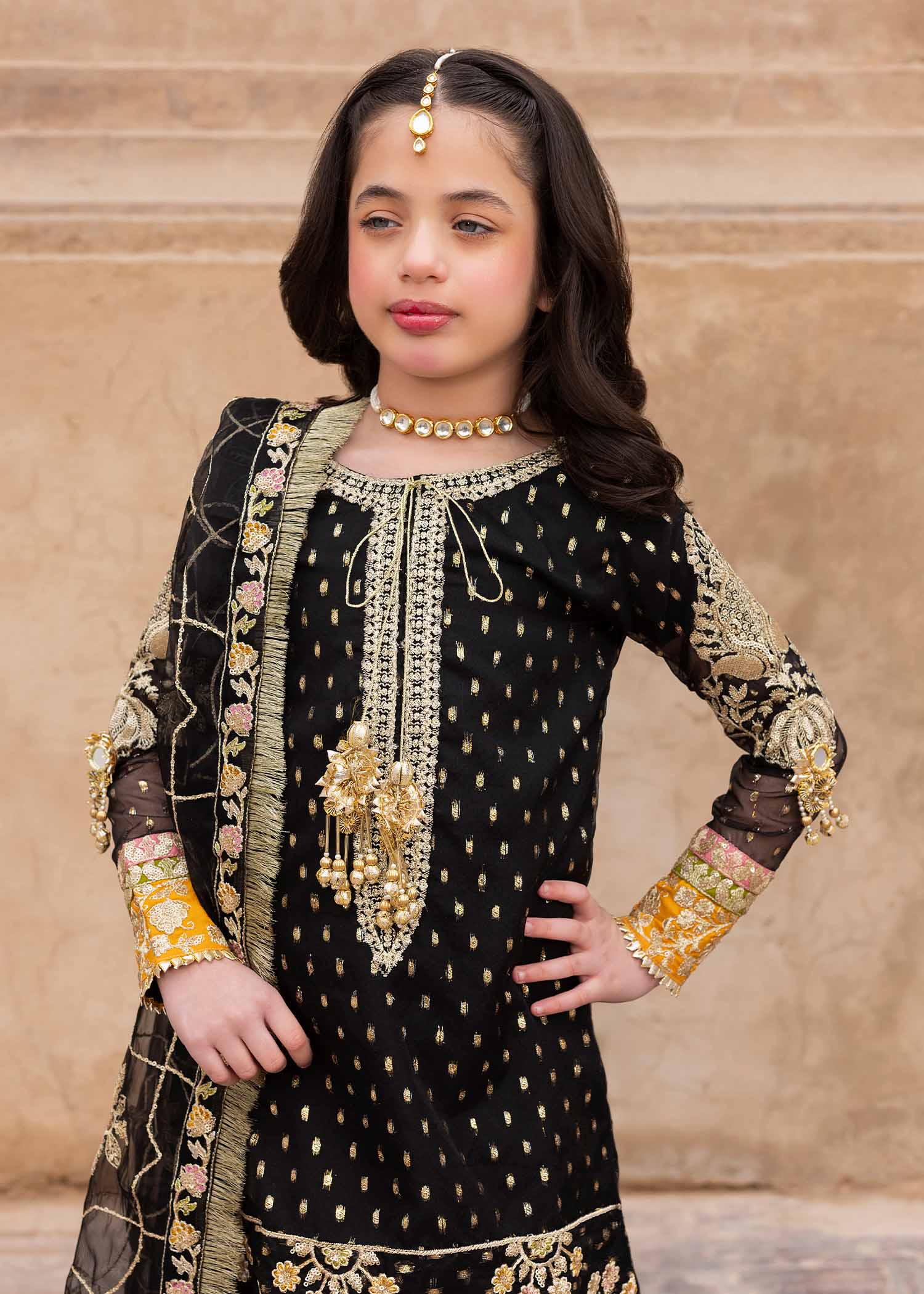 organza Gharara in Black