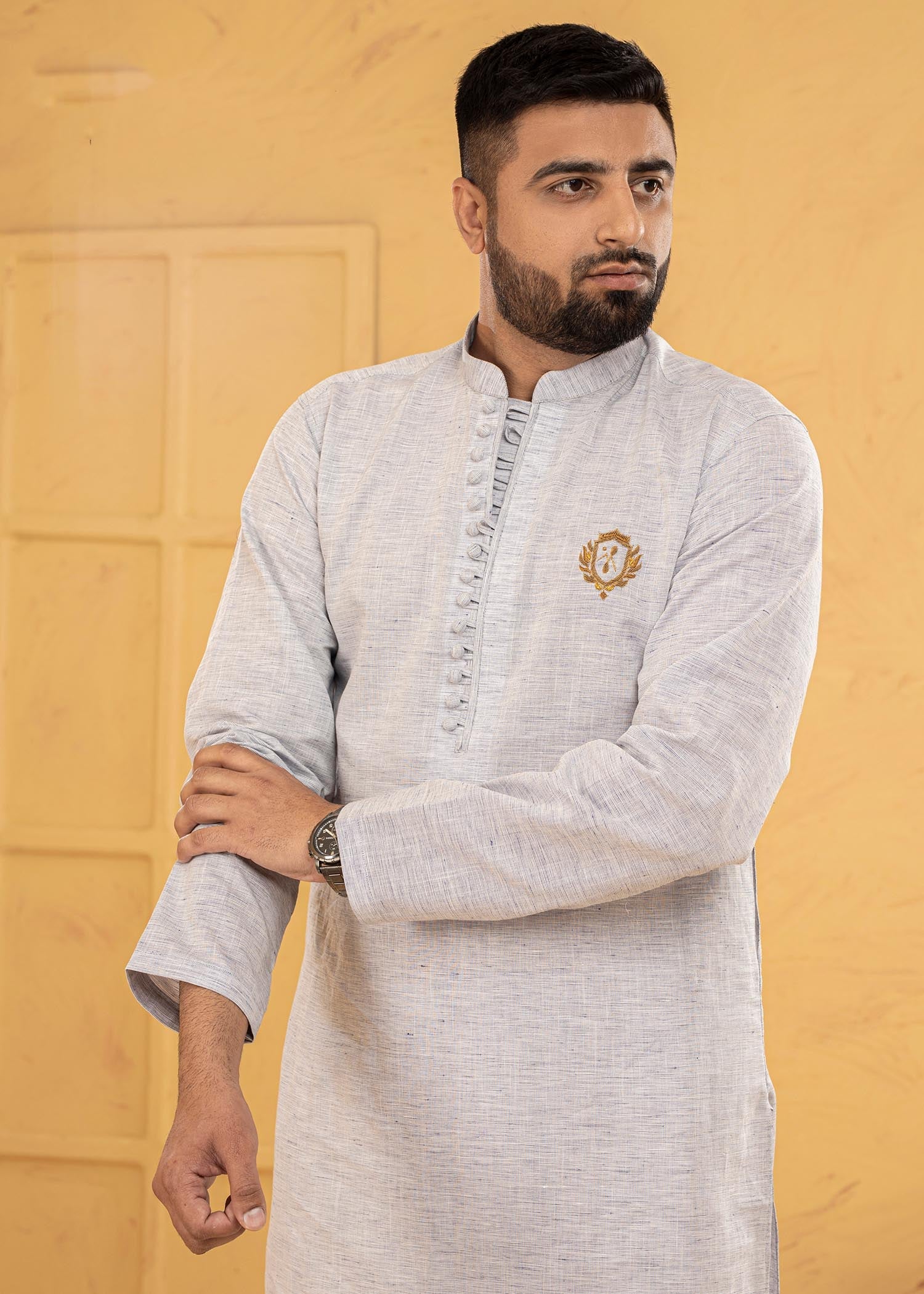 cotton linen Kurta in Ash grey