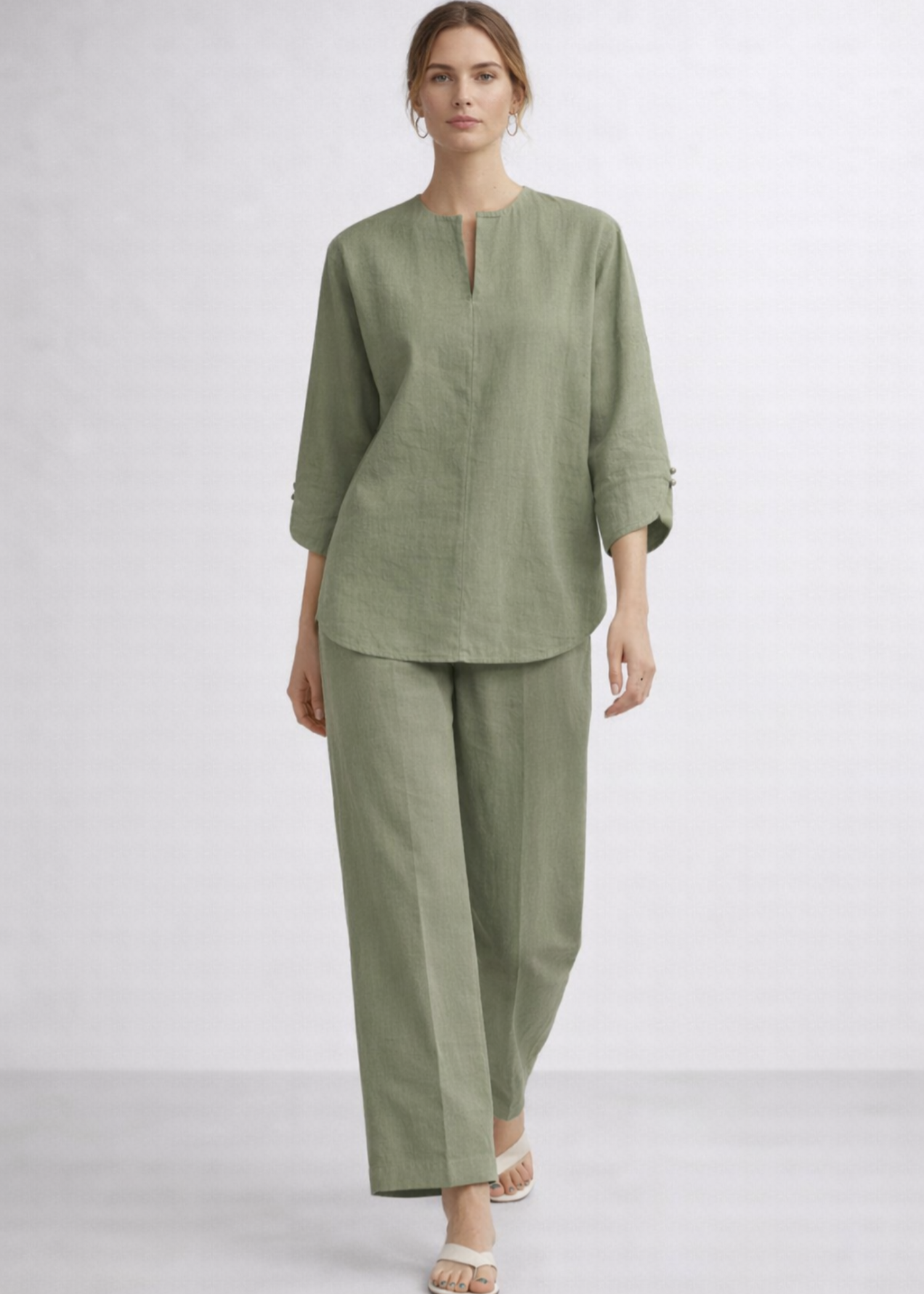 cotton linen Top in Sage green