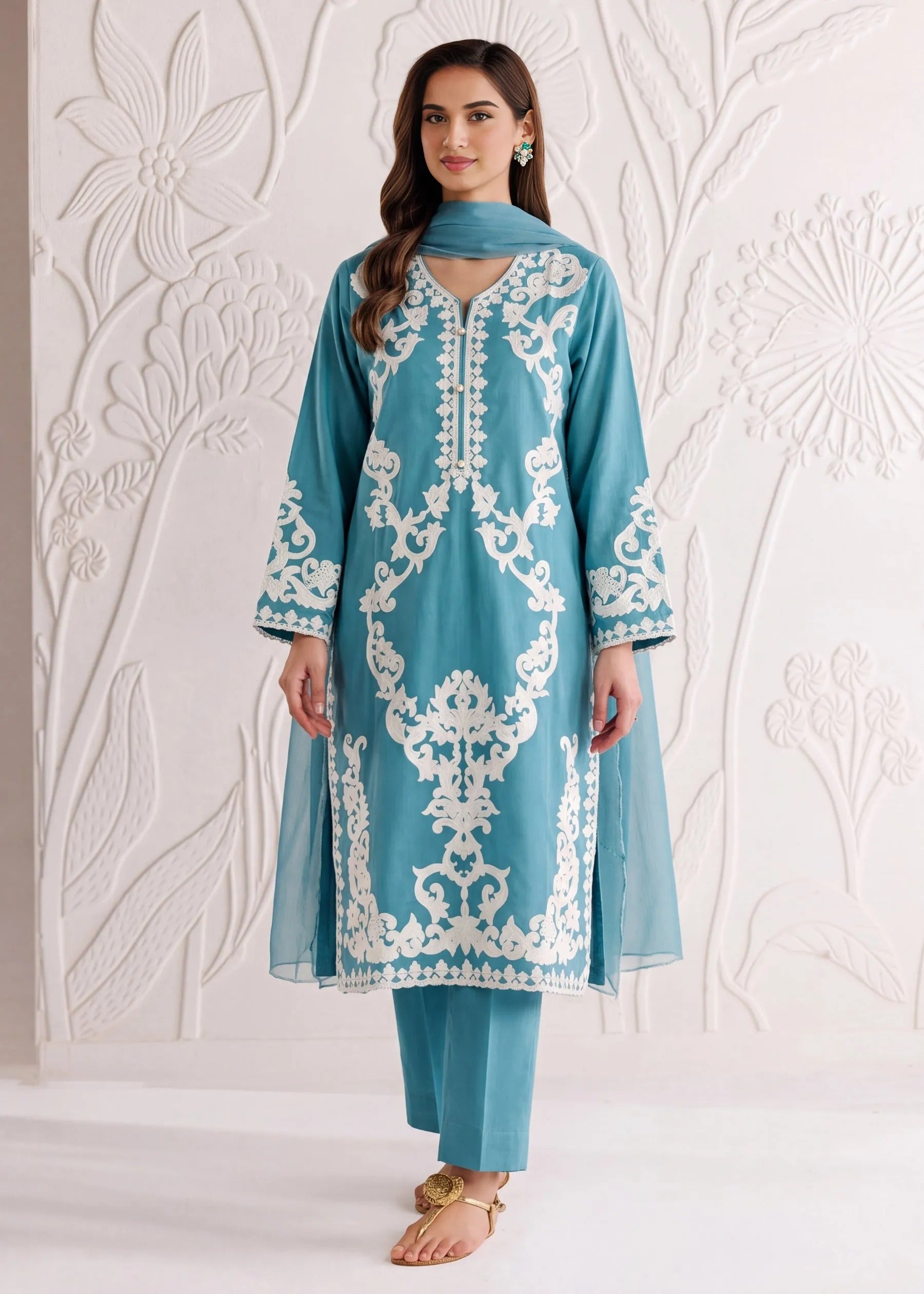 linen Kurta Set in Baby blue
