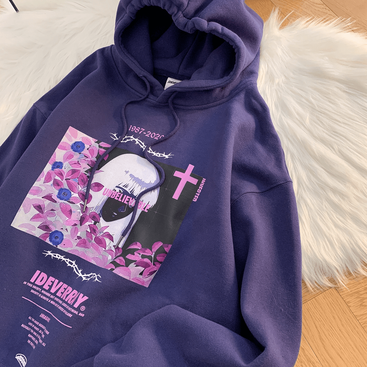 Jojo Has Been Waiting for the National Tide High Street Rose Girl Hooded Sweater for Men and Women Ins Tide Loose Printed Hoodies Couples