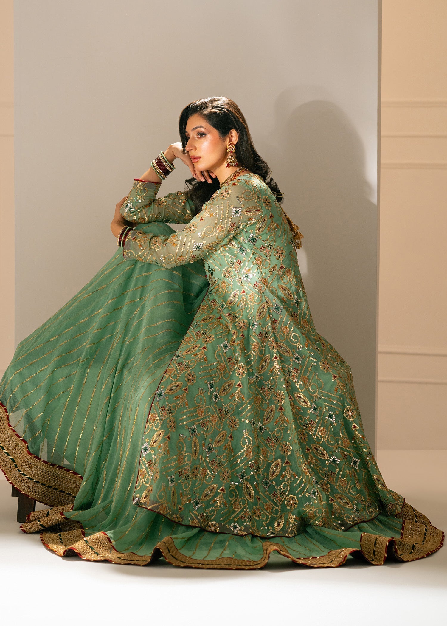 chiffon Lehenga in Pastel green