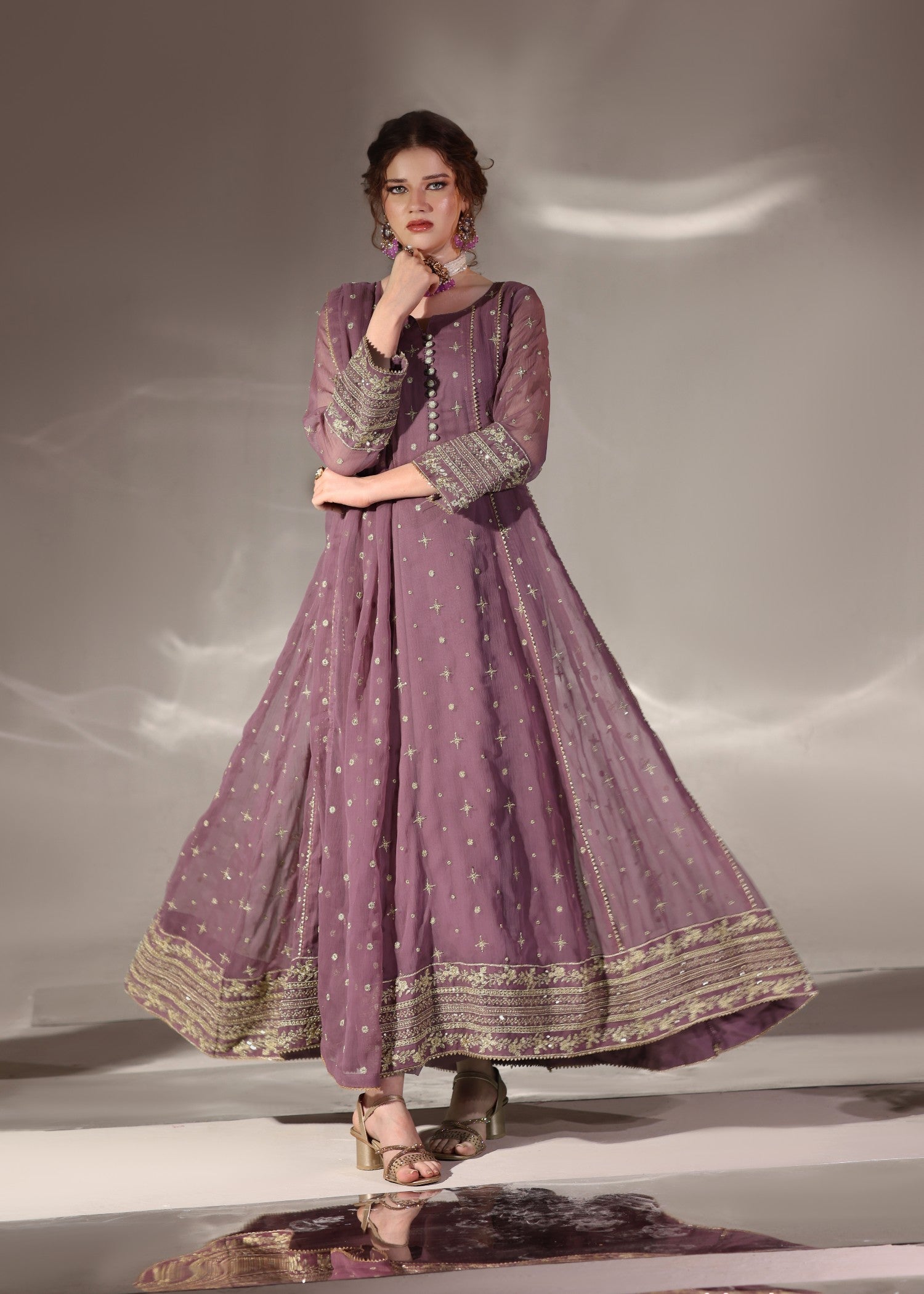 chiffon Pishwas in Mauve