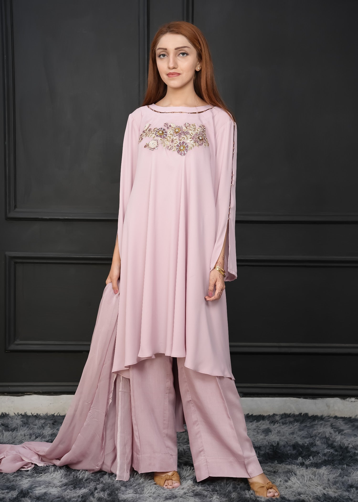 georgette chiffon Short Frock in Mauve pink