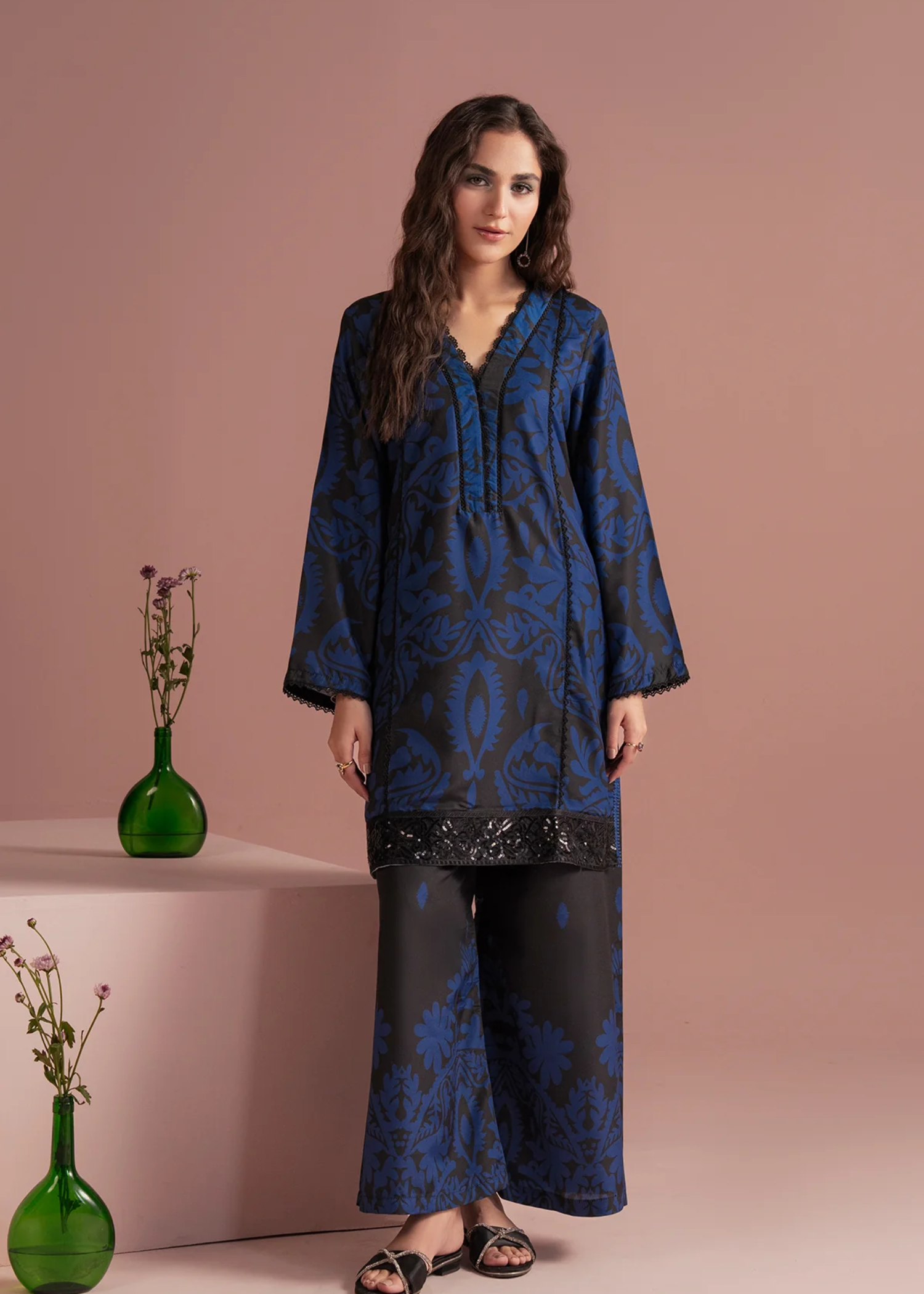 poly lawn Co Ord Sets in Dark blue