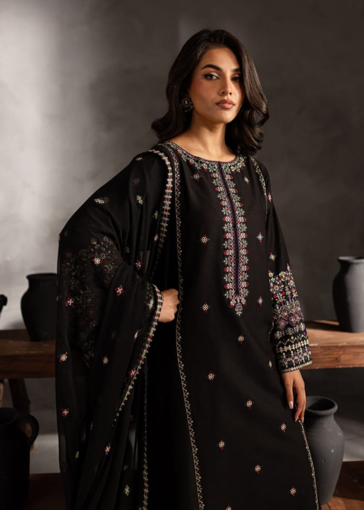 linen Kurta Set in Black