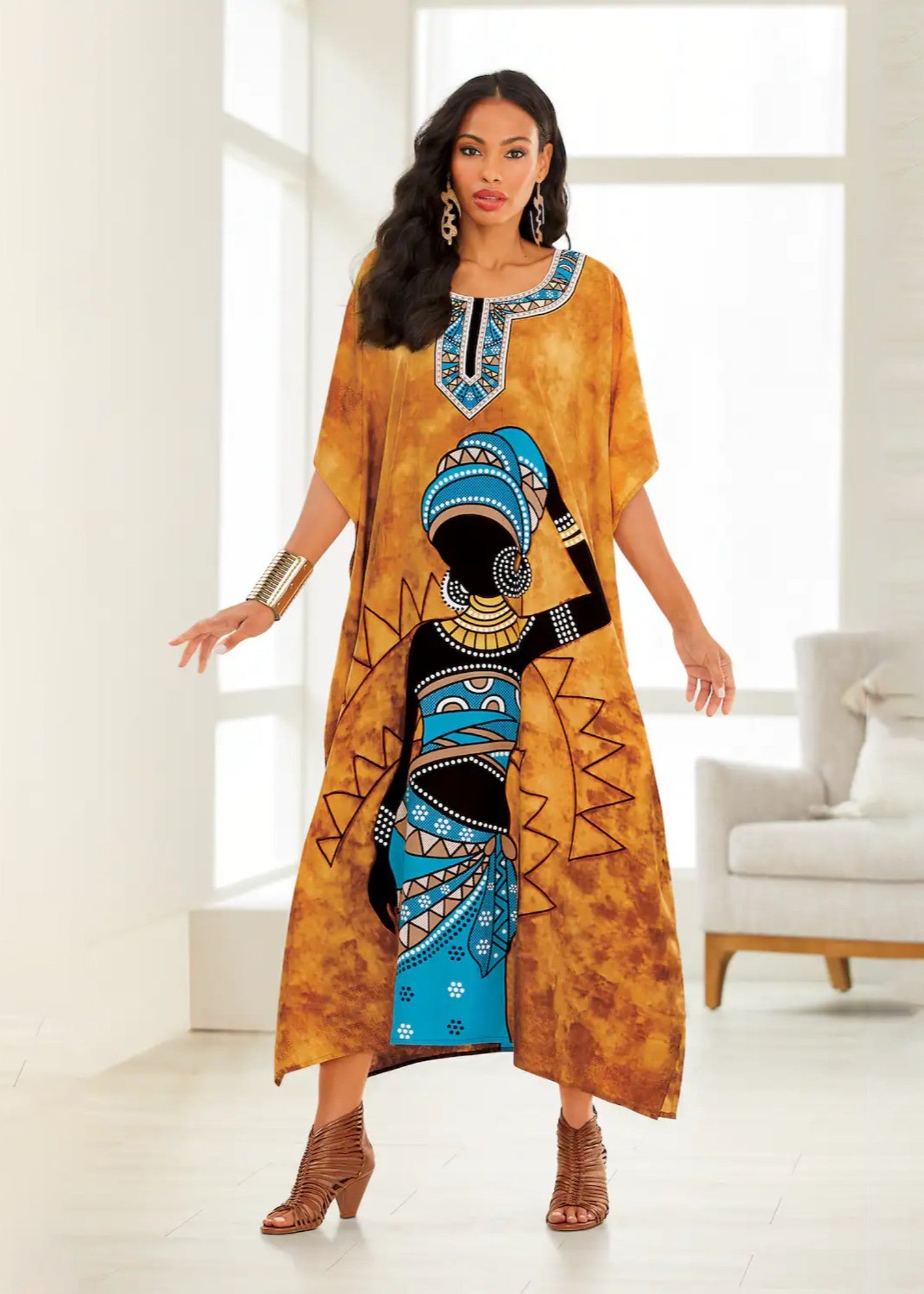polyester kattan silk Kaftan in Multi