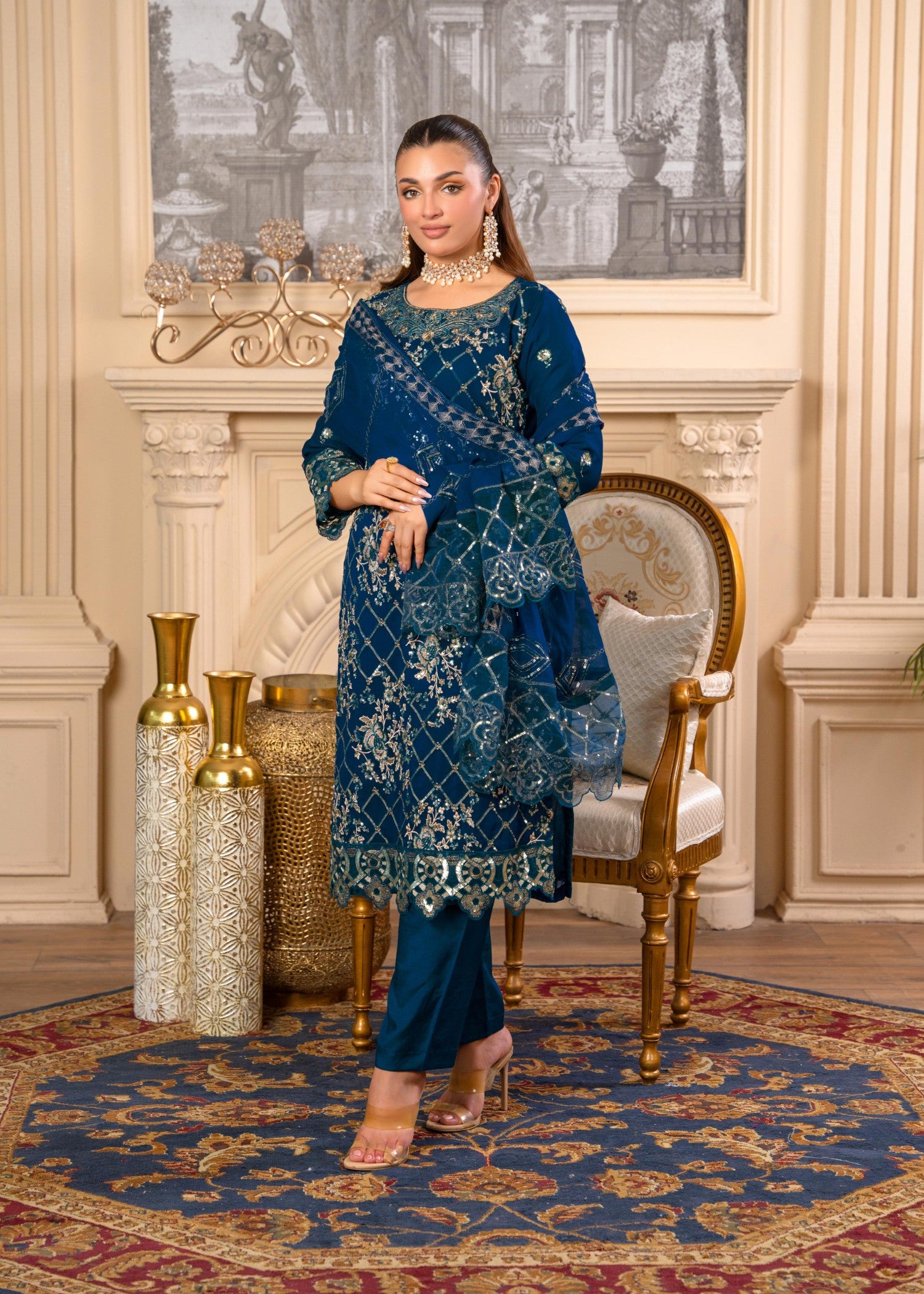 crinkle Kurta Set in Teal