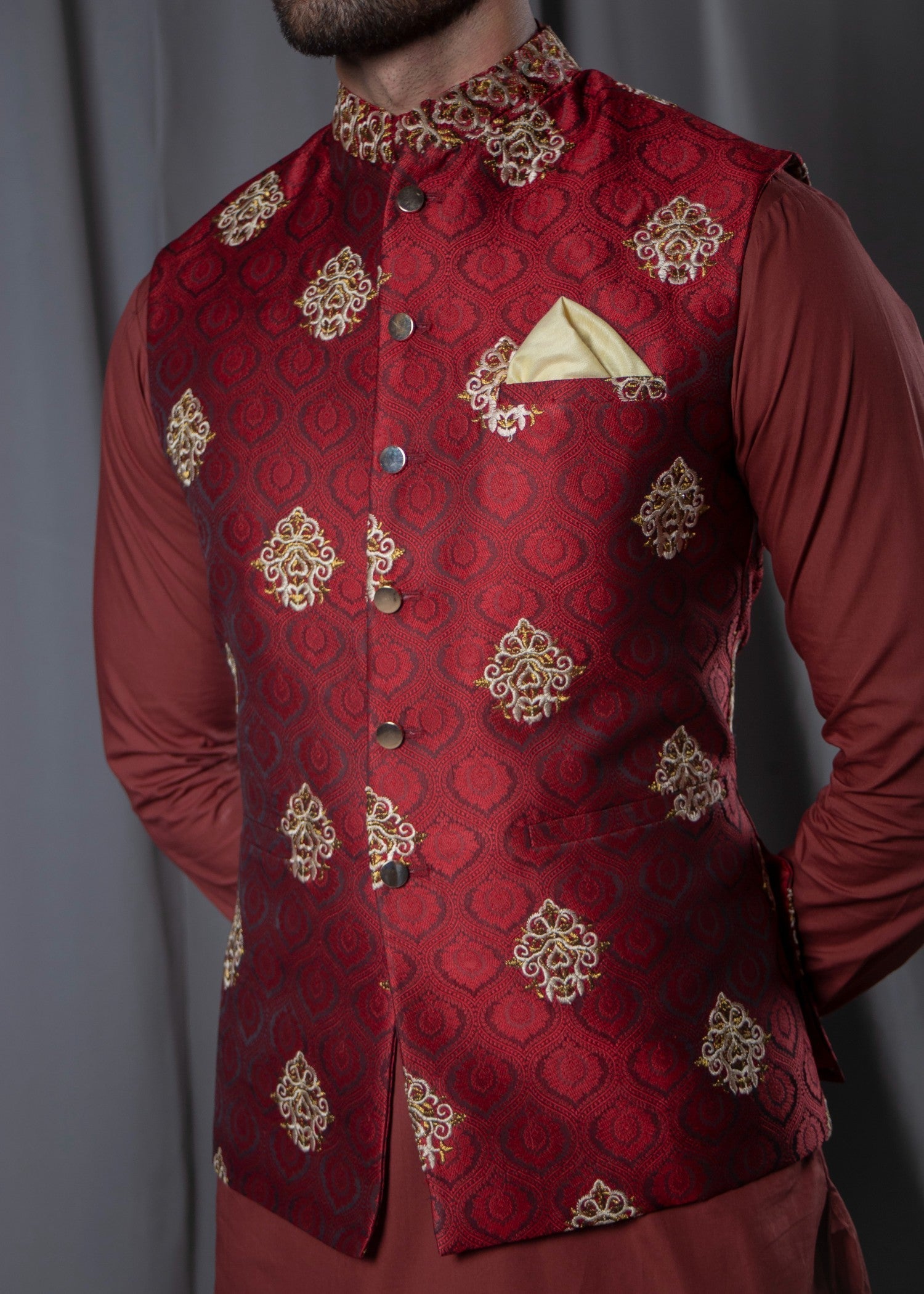 jamawar Waistcoat in Red