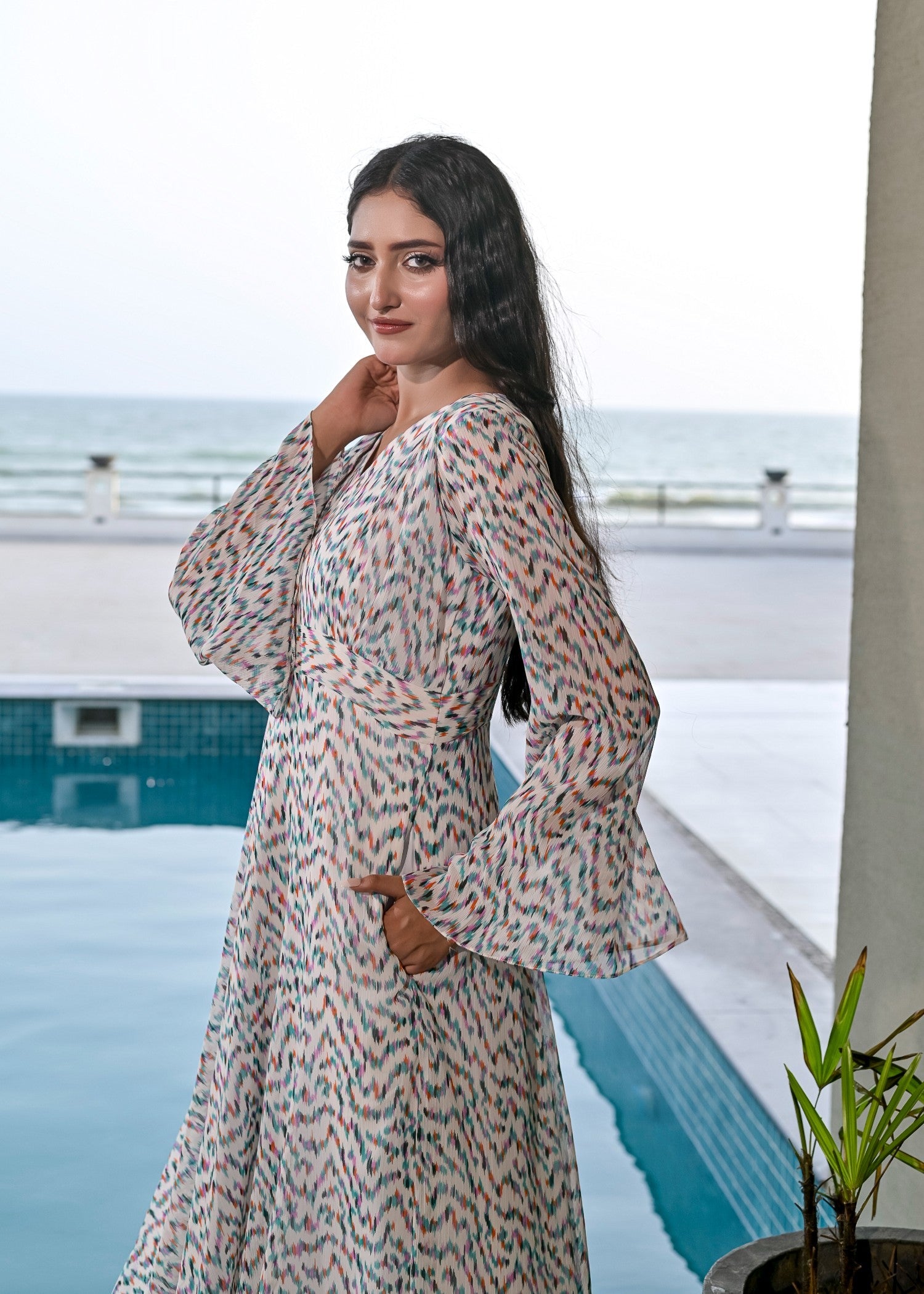 chiffon Dress in Off-white