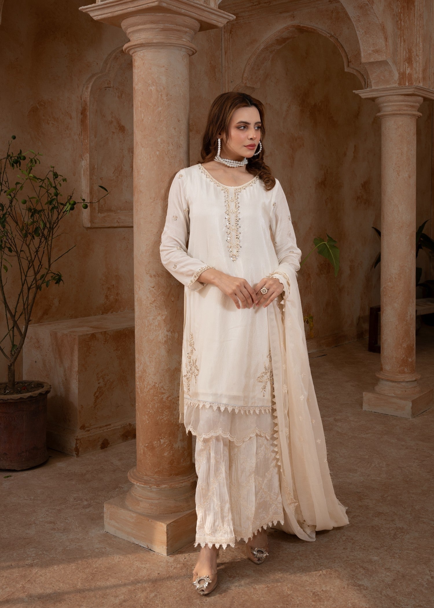 raw silk Kurta Set in Off-white