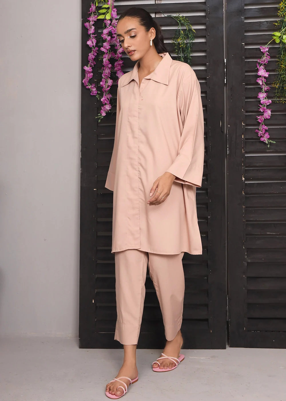 polyester Co Ord Sets in Peach pink