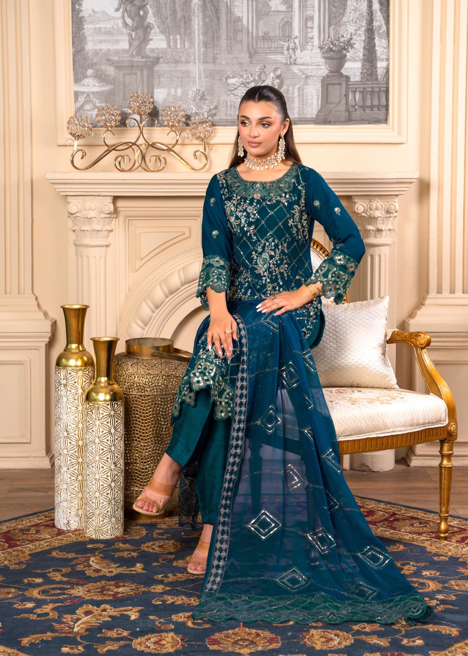 crinkle Kurta Set in Teal