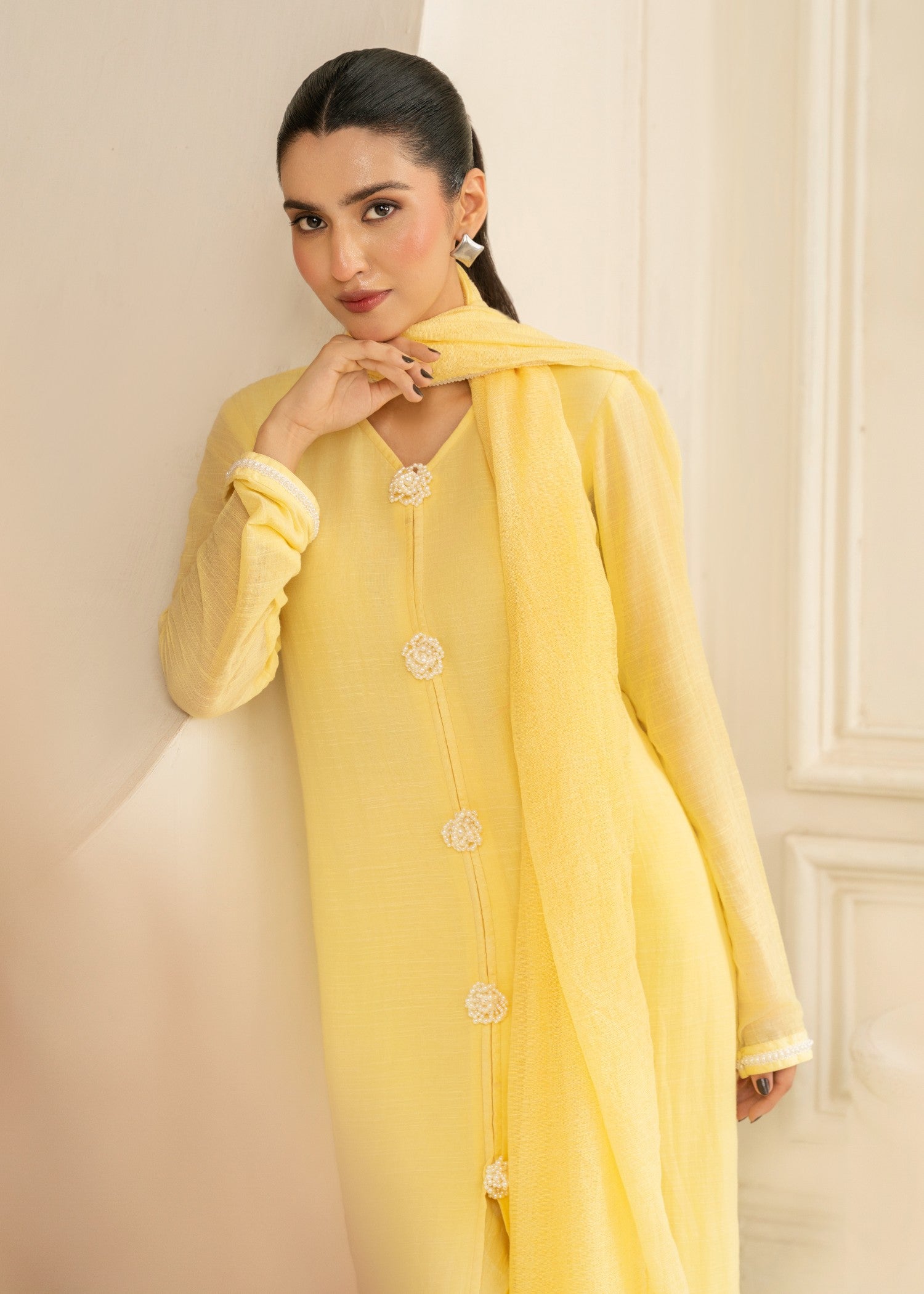chiffon Kurta Set in Butter