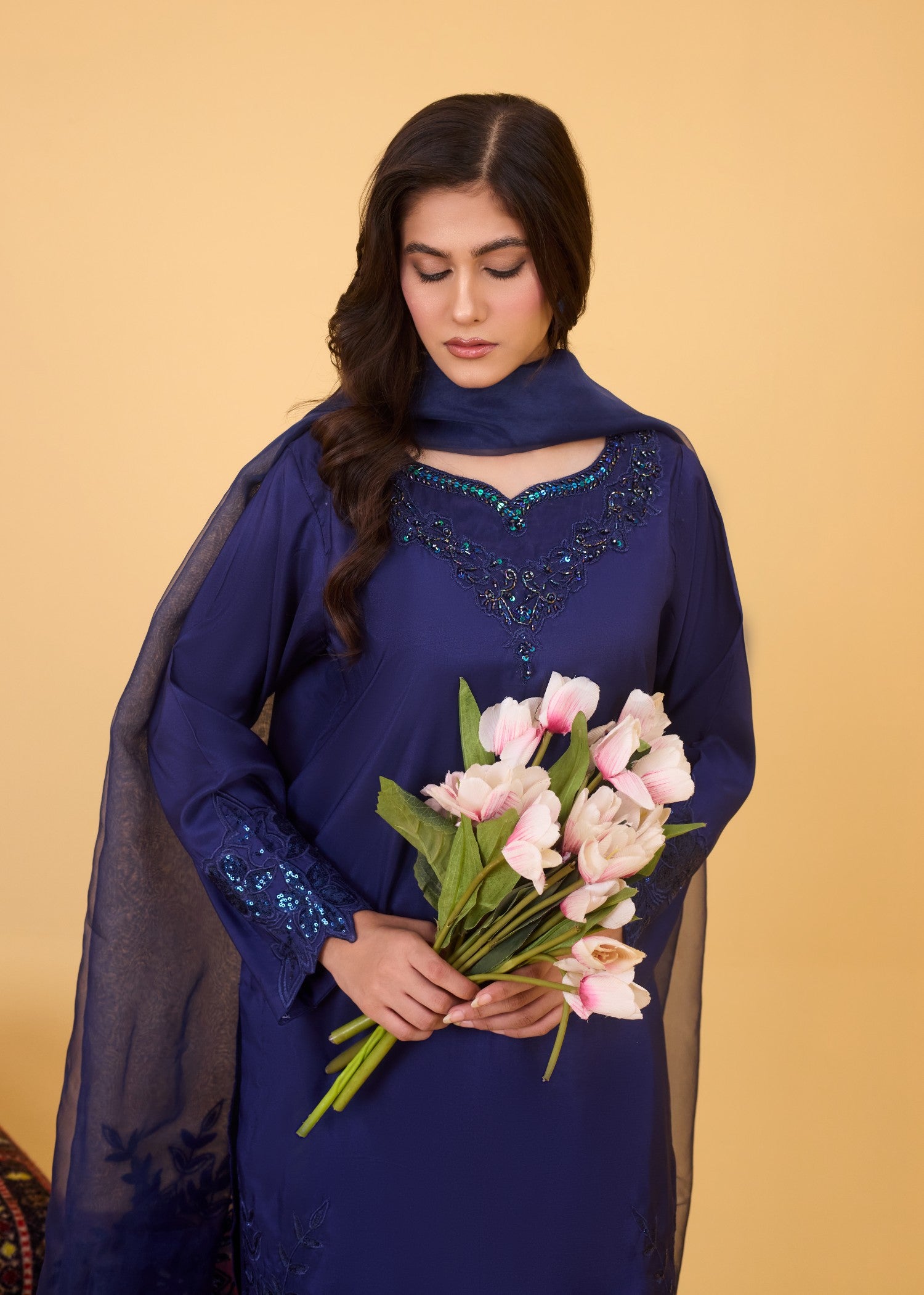 kattan silk Kurta Set in Navy blue