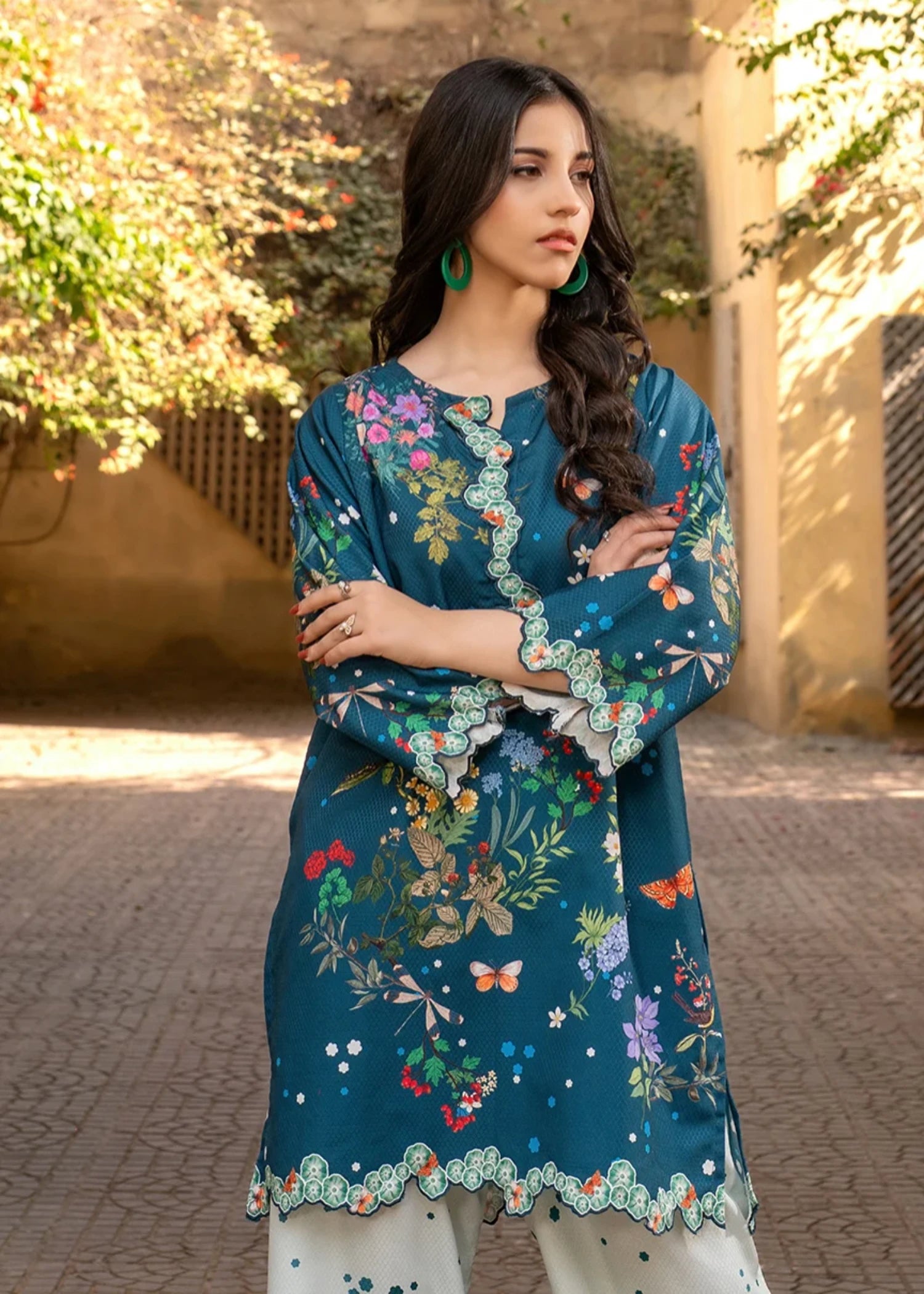 herringbone Kurta Set in Teal