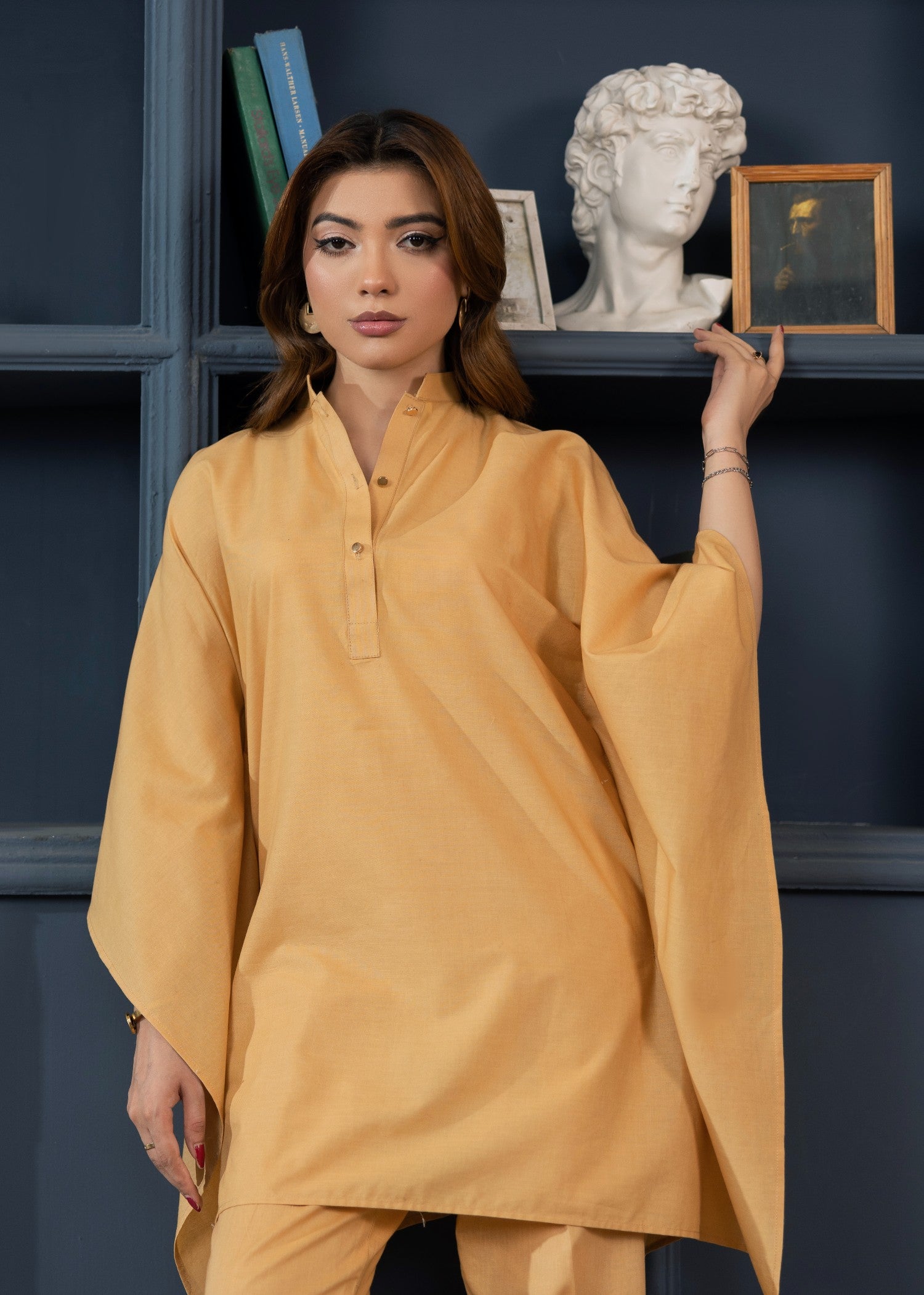 lawn cotton Kaftan in Gold