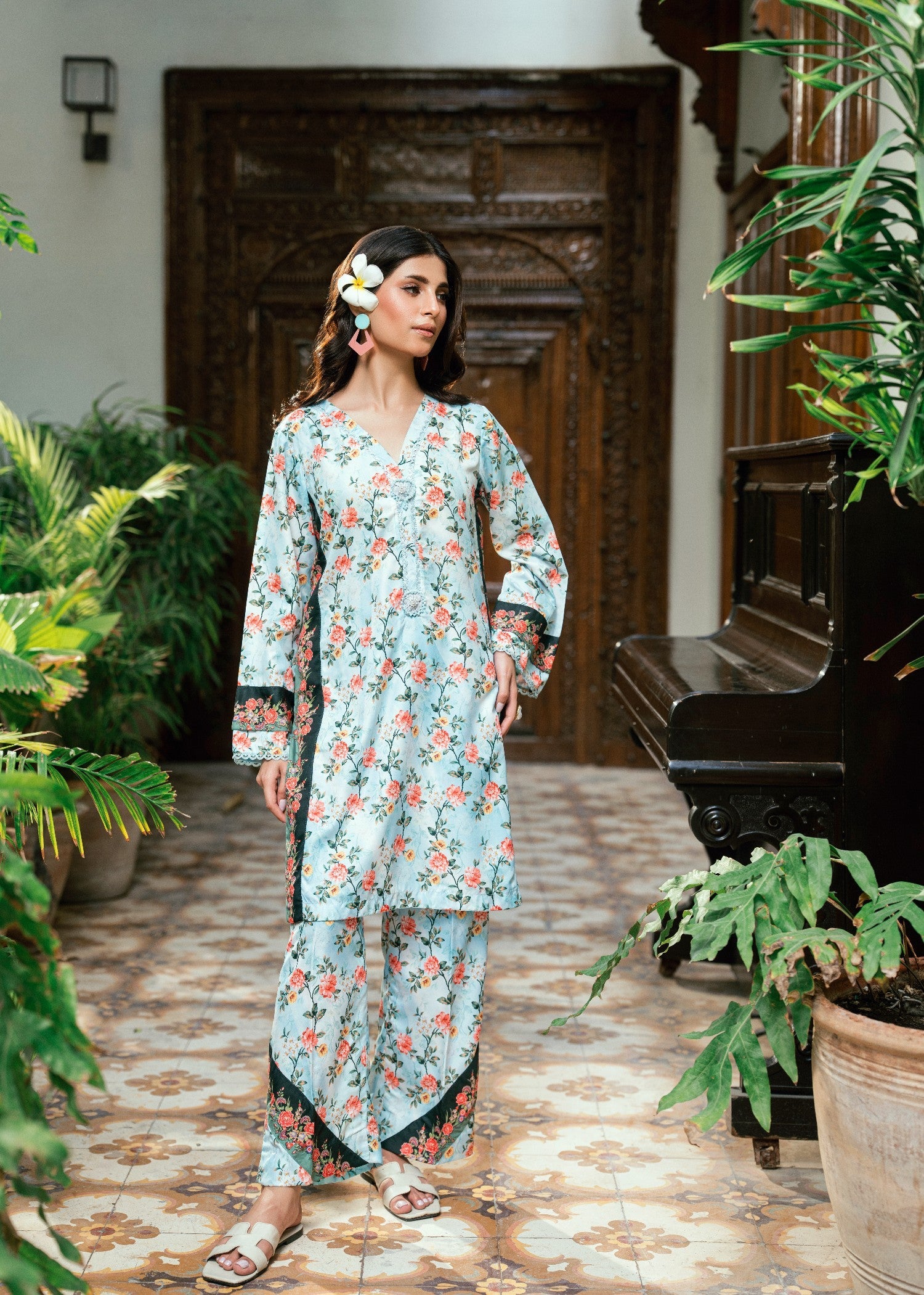 polyester kattan silk Co Ord Sets in Sky blue