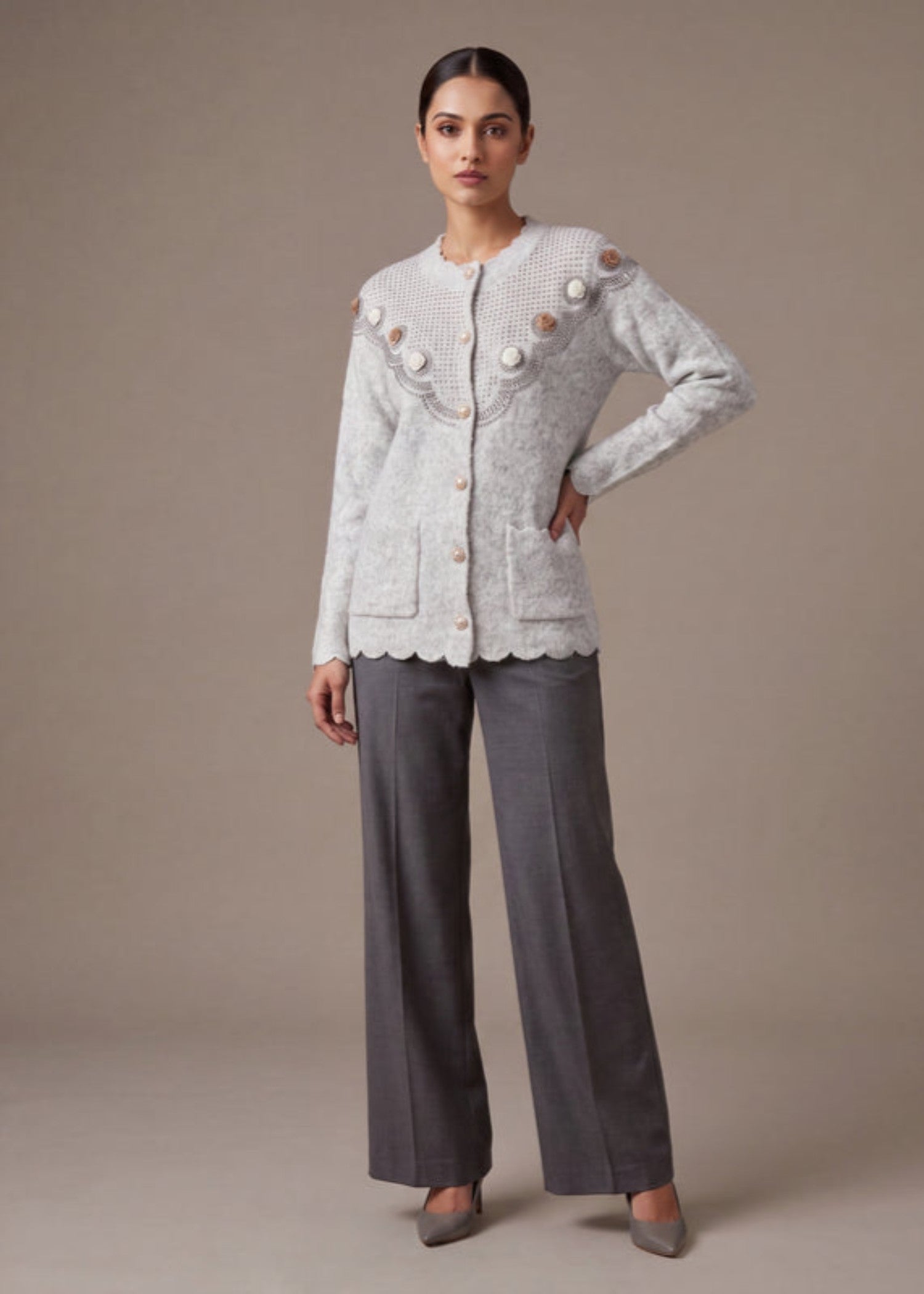 wool Cardigan in Light grey