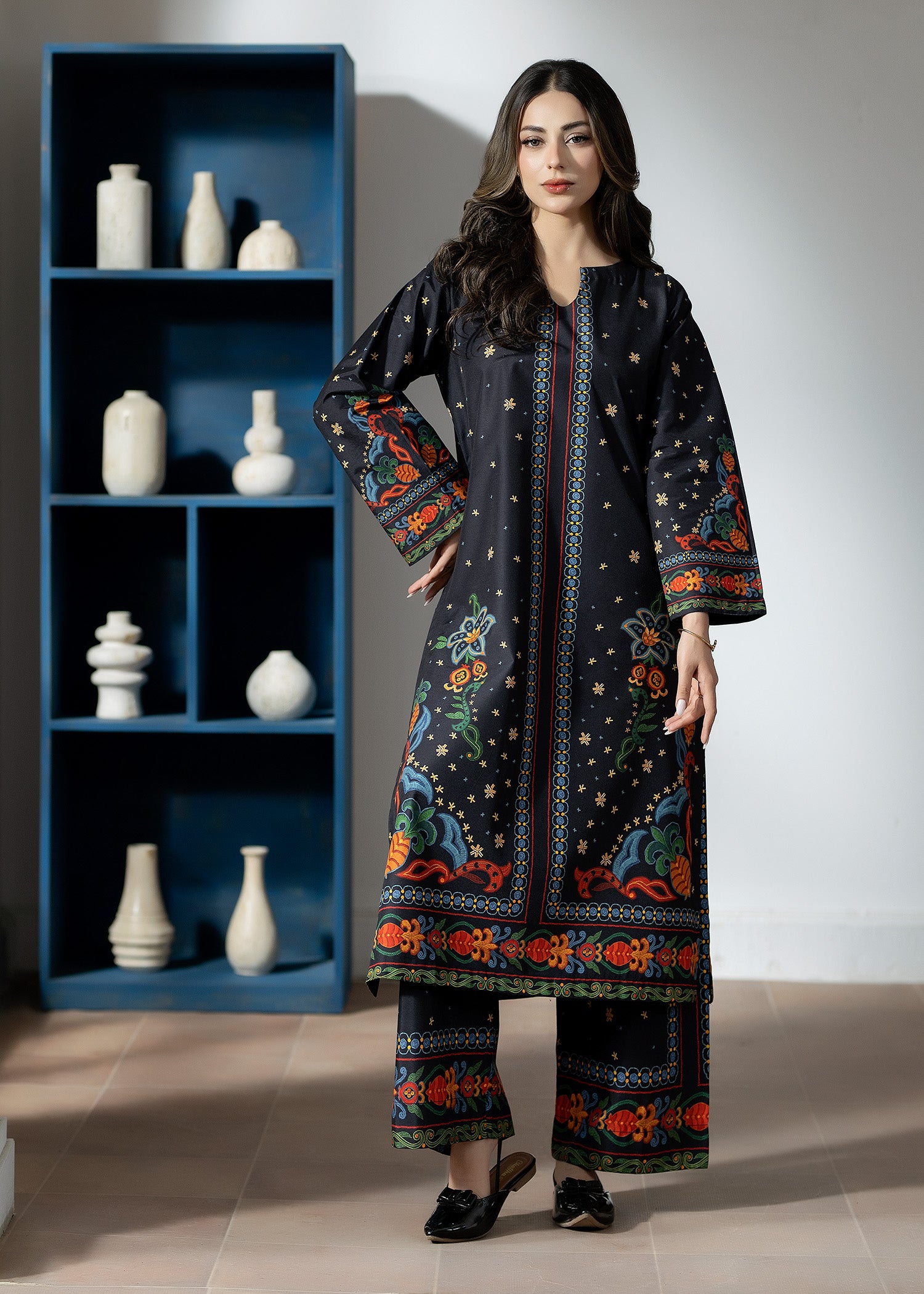 silk finish lawn Co Ord Sets in Black