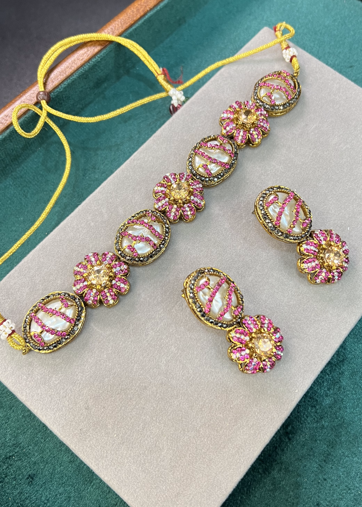 Jewelry Set in Gold, hot pink red Color by - Trendy Women Jewelry Set ELW1329