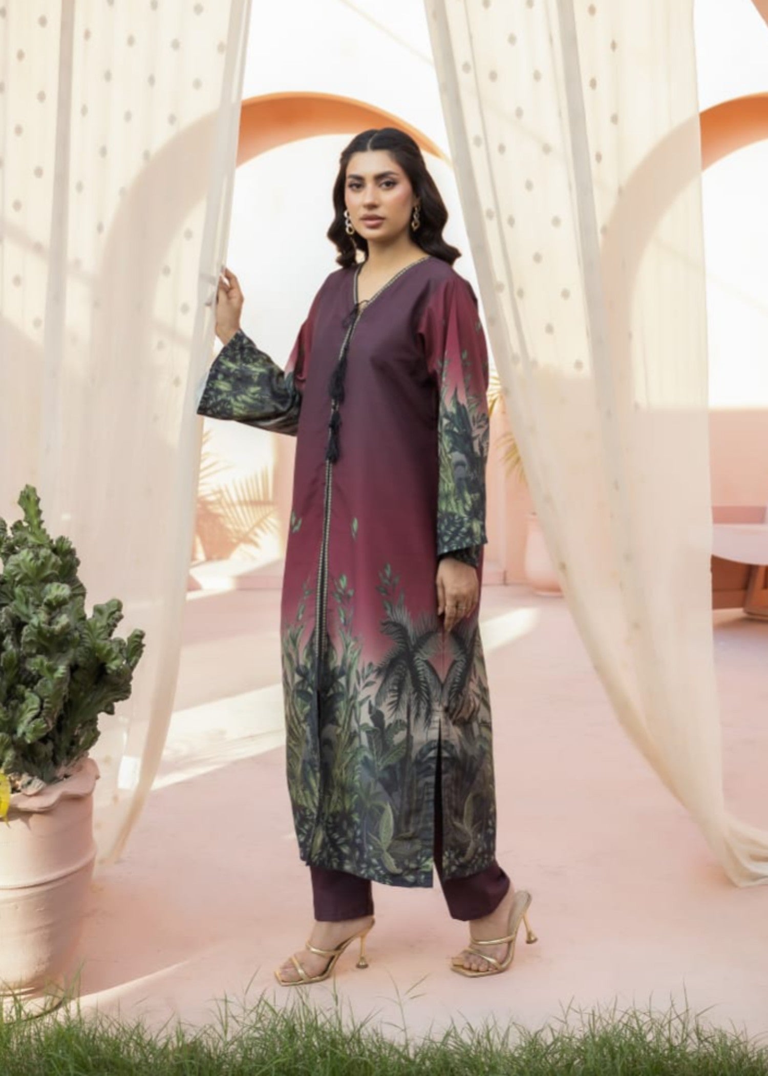 poly lawn Kurta Set in Multi