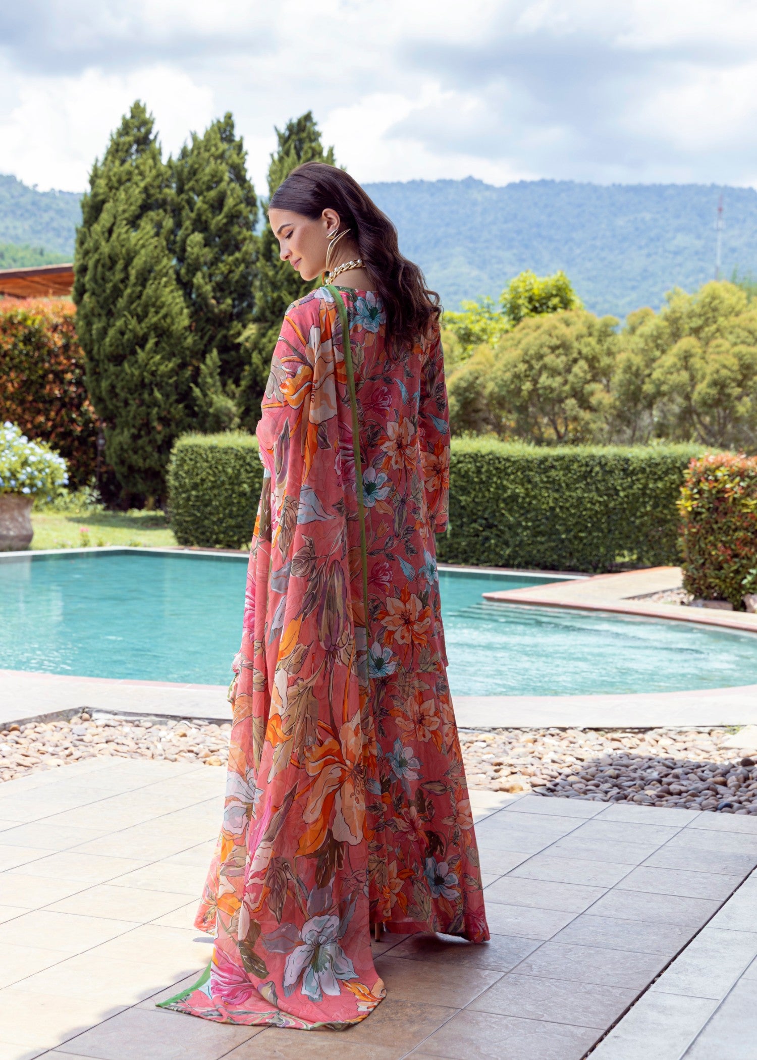 lawn Sharara in Peach pink