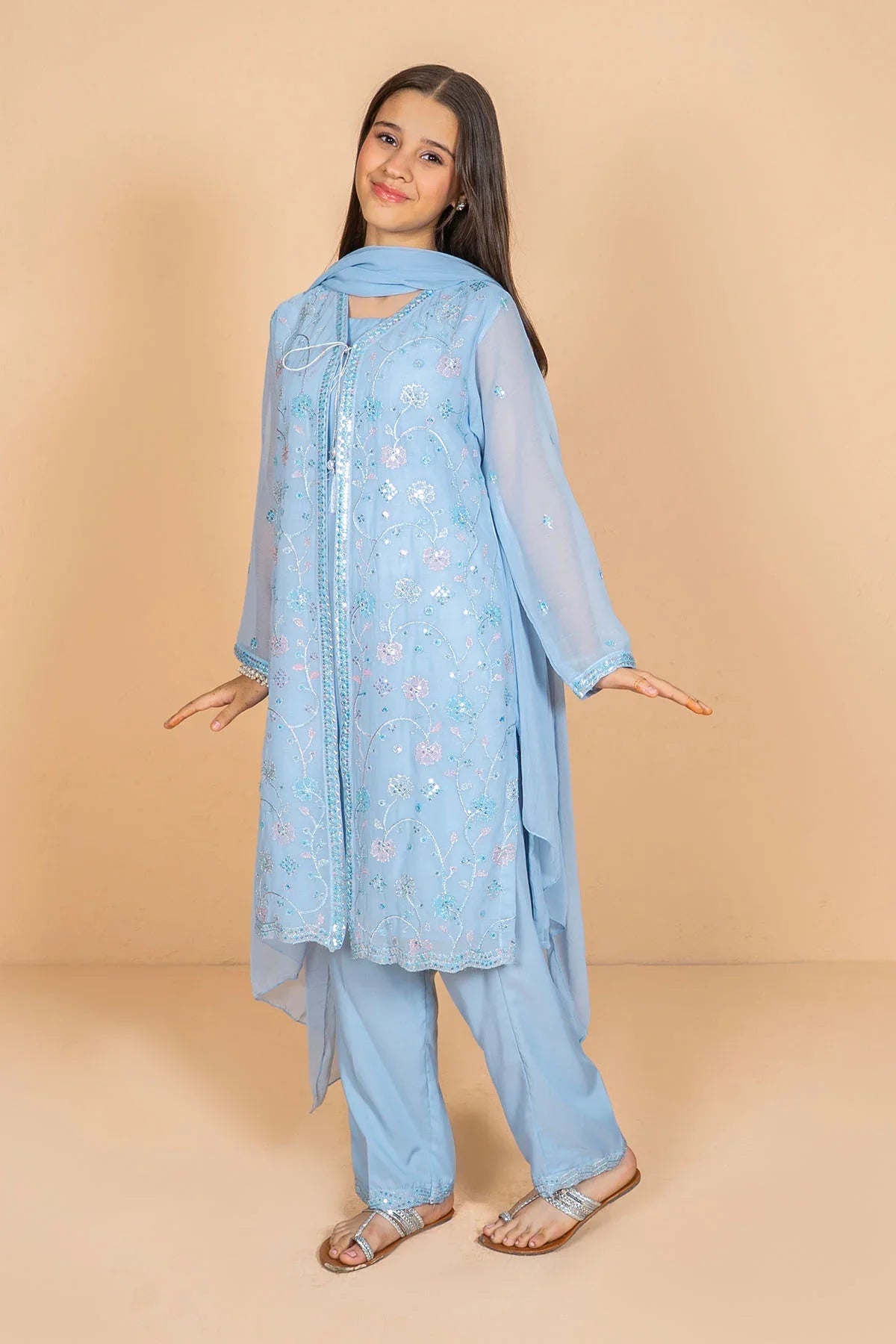 chiffon Kurta Set in Sky blue