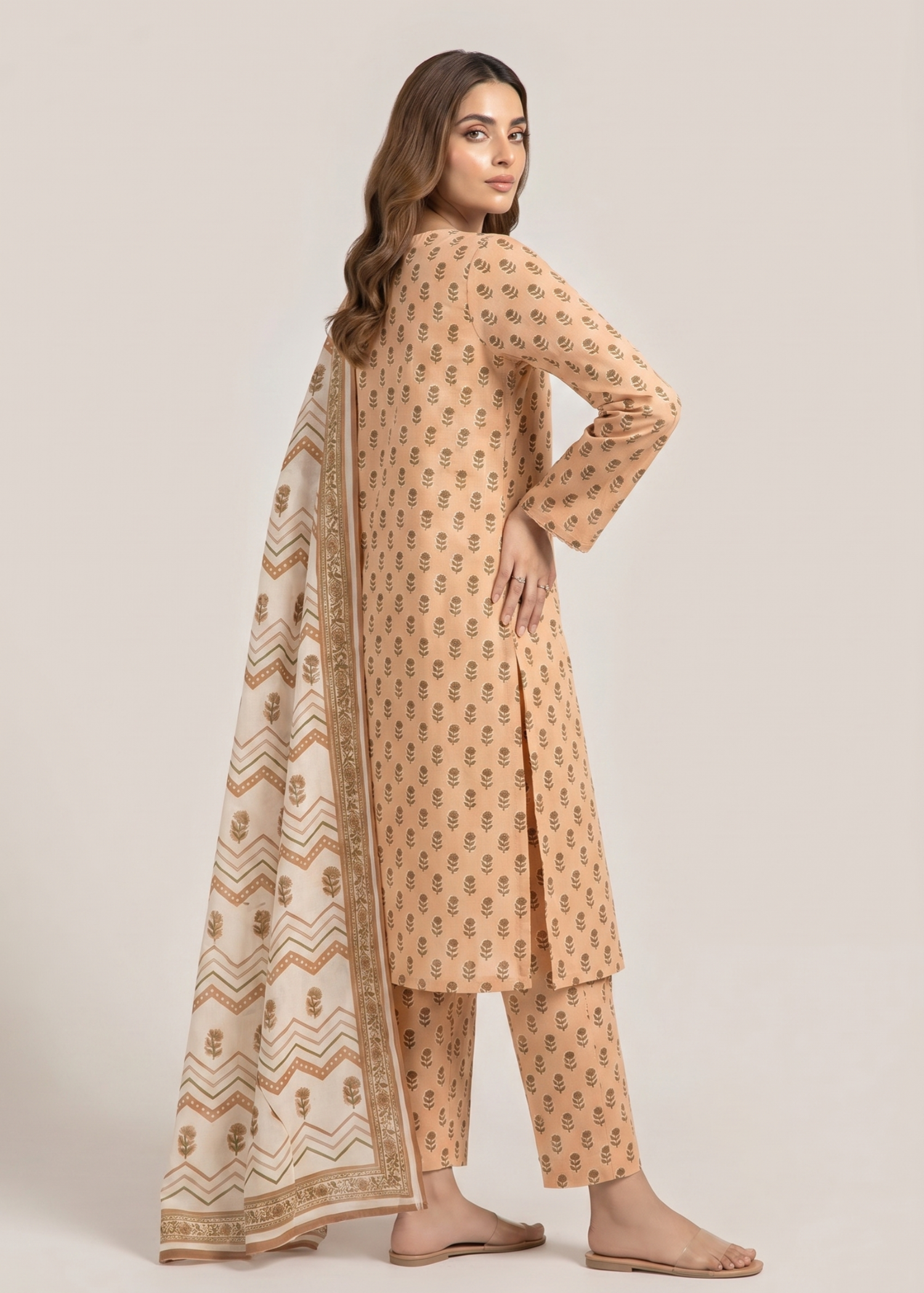 lawn Unstitched in Apricot orange