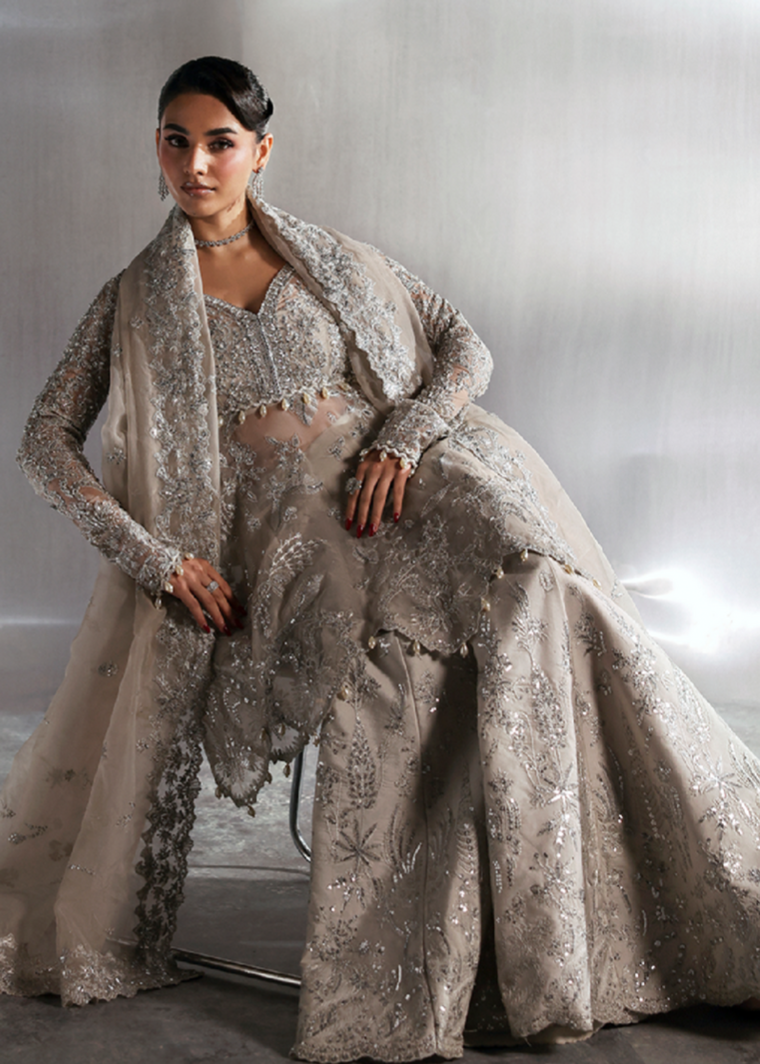 organza Unstitched in Camel brown