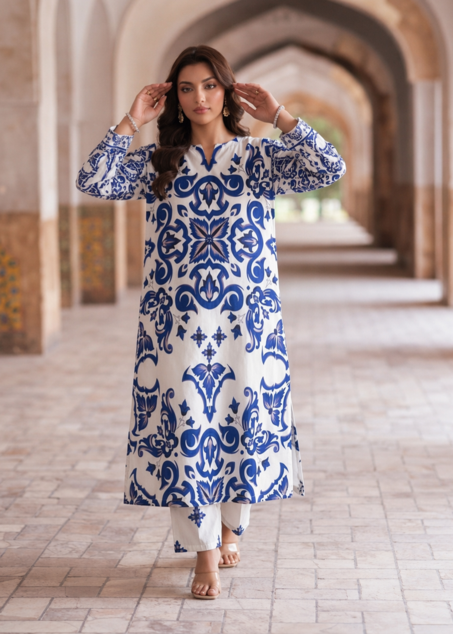 poly grip silk Kurta Set in Blue