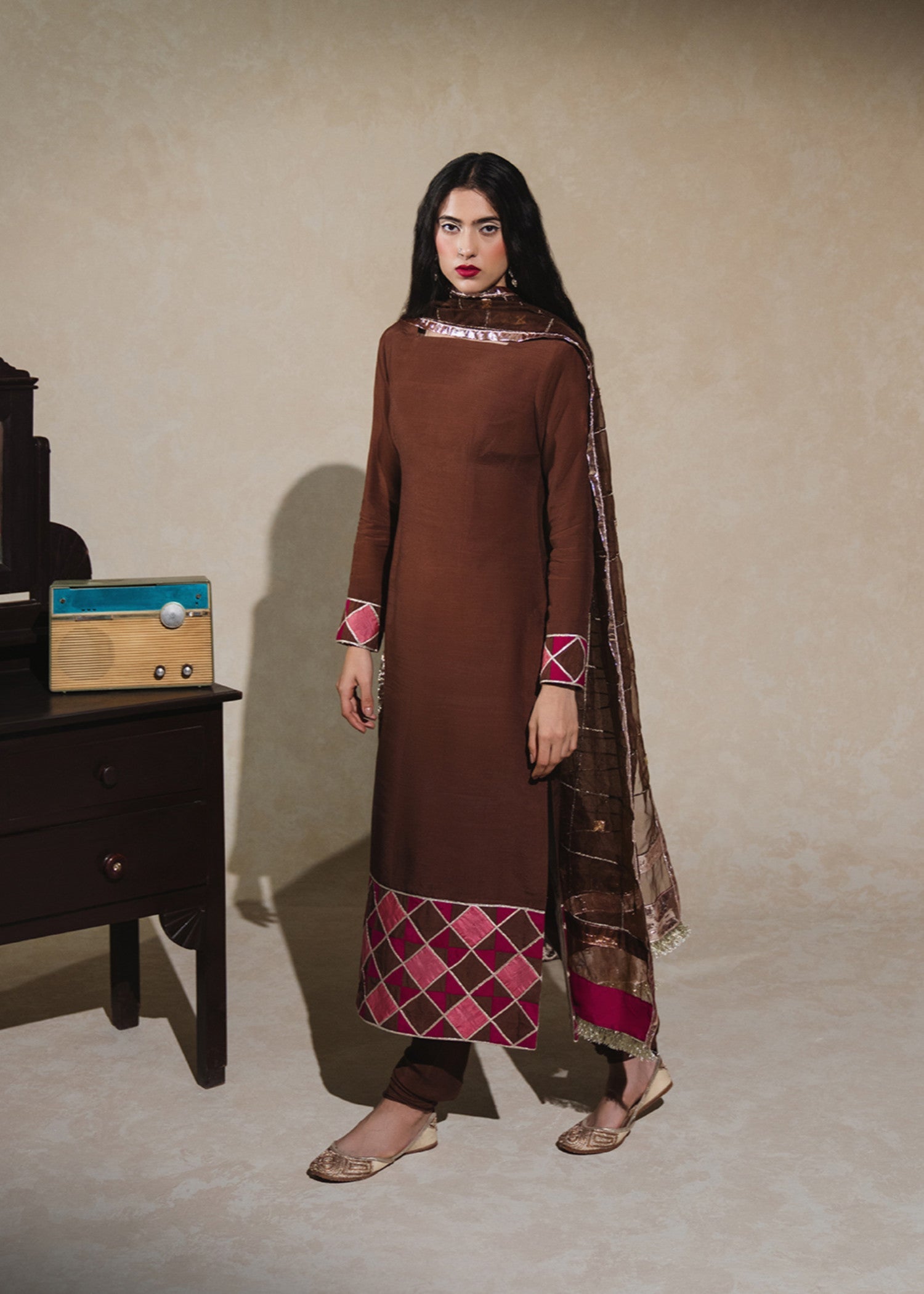 pk raw silk Kurta Set in Coffee brown