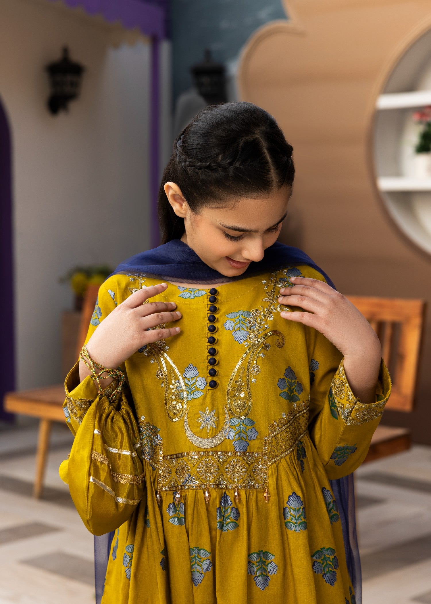 lawn cotton Sharara in Mustard