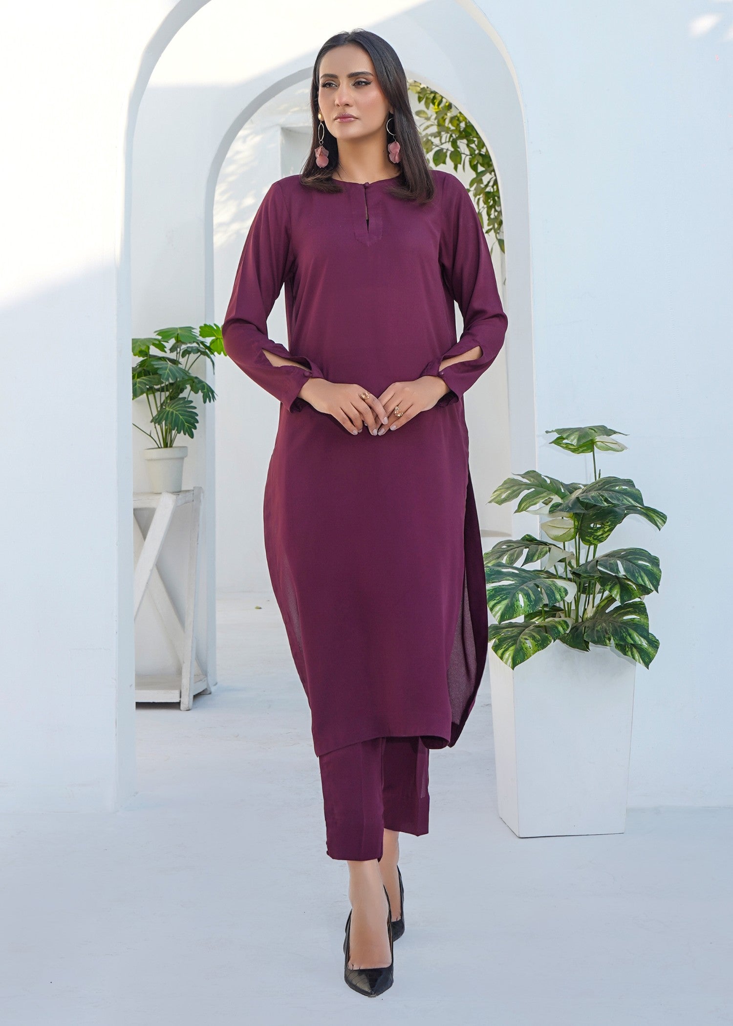 silk georgette Co Ord Sets in Plum