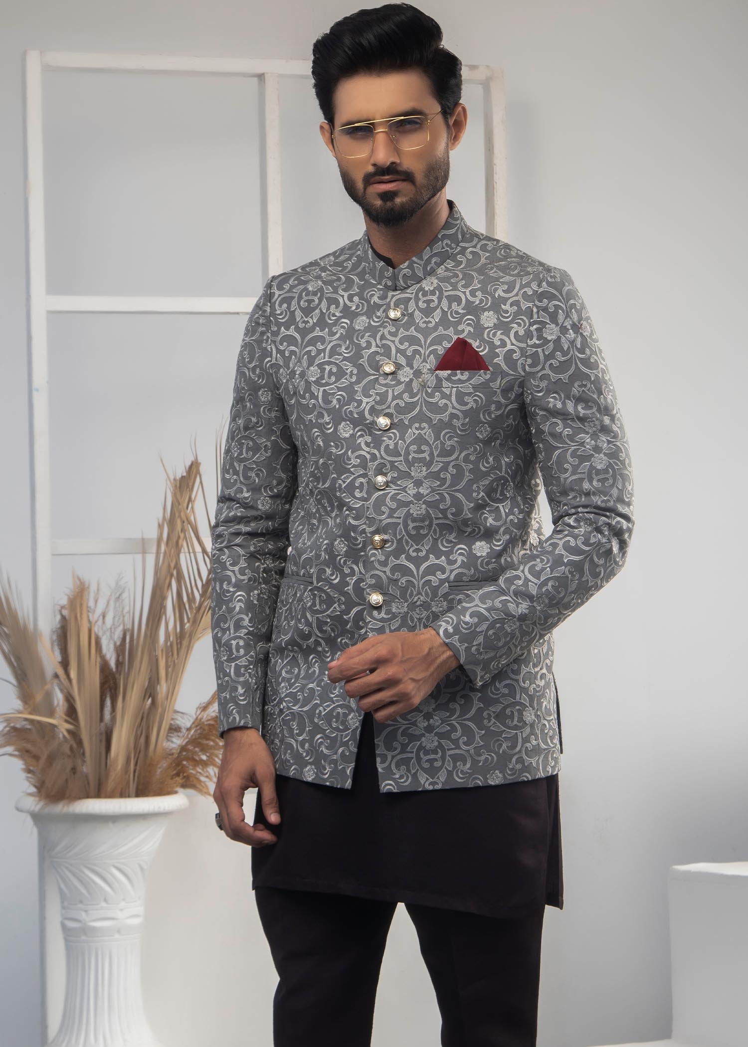 raw silk Prince Coat in Steal grey