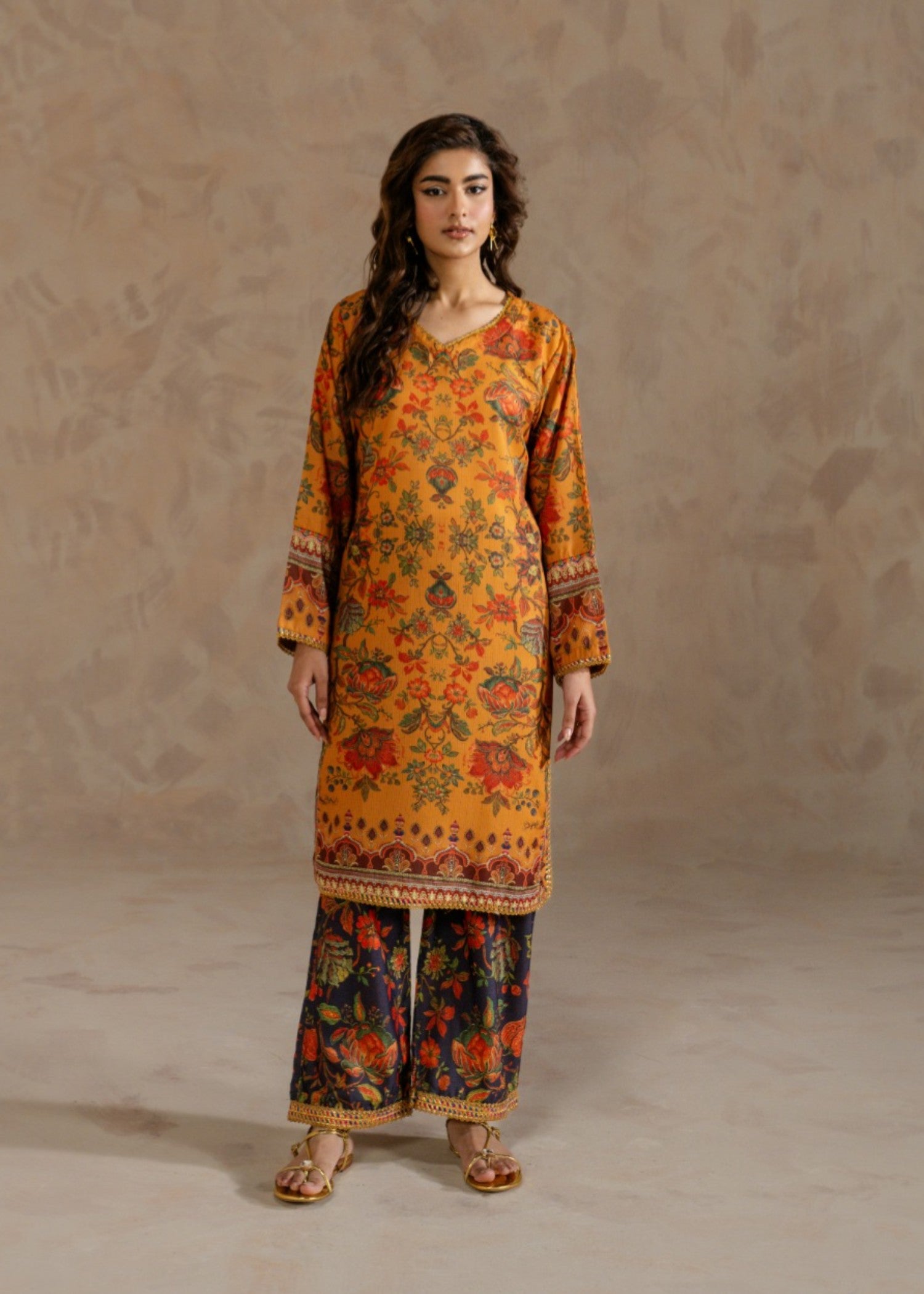 dobby Kurta Set in Orange
