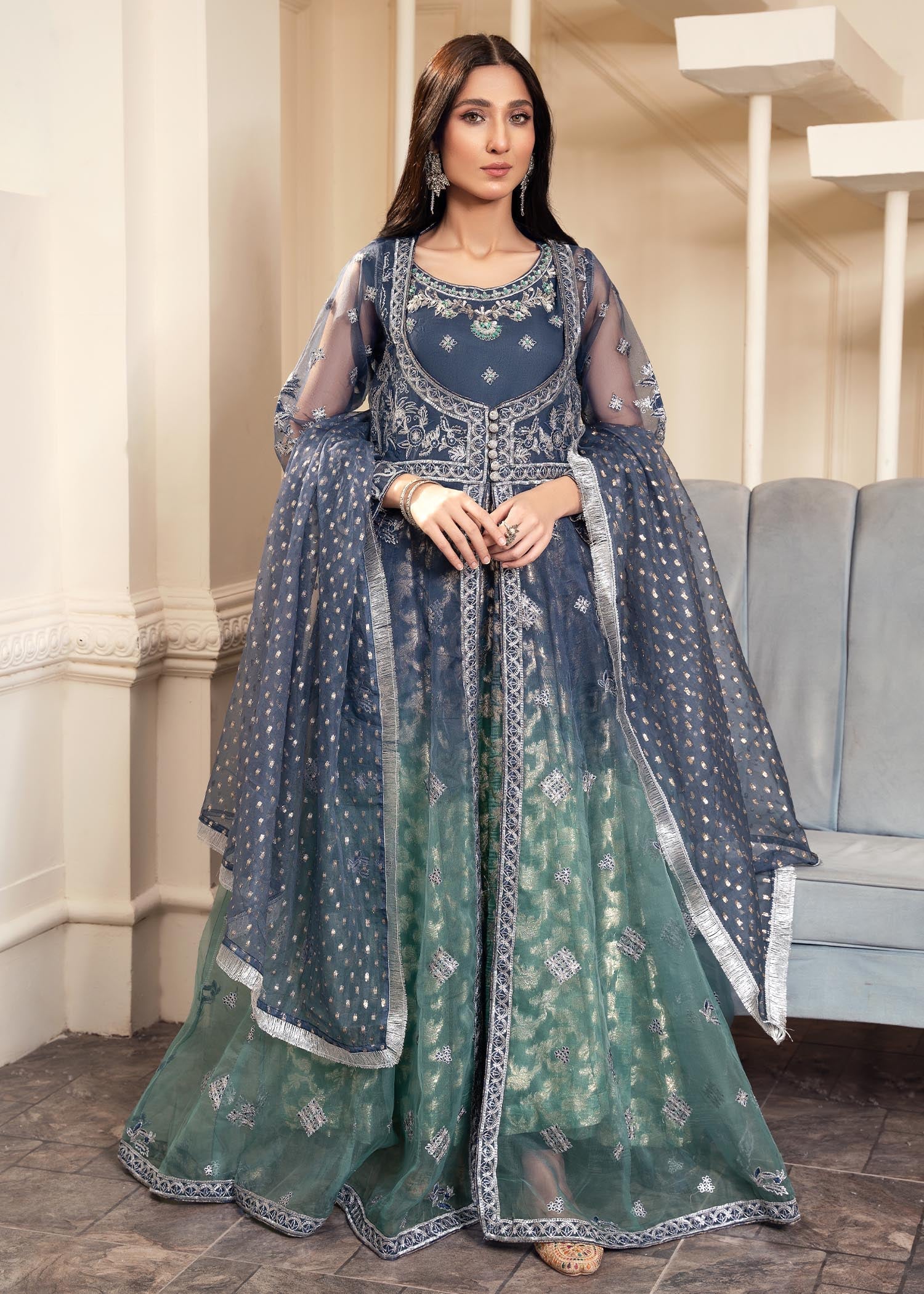 organza Gown in Teal